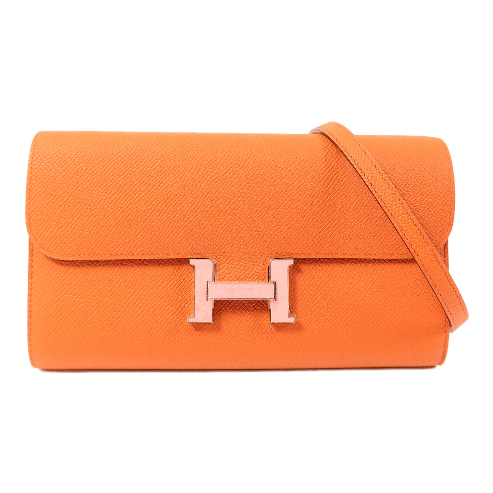 HERMES Epsom皮革Constance To Go銀扣肩背袋Terre Battue/Pink