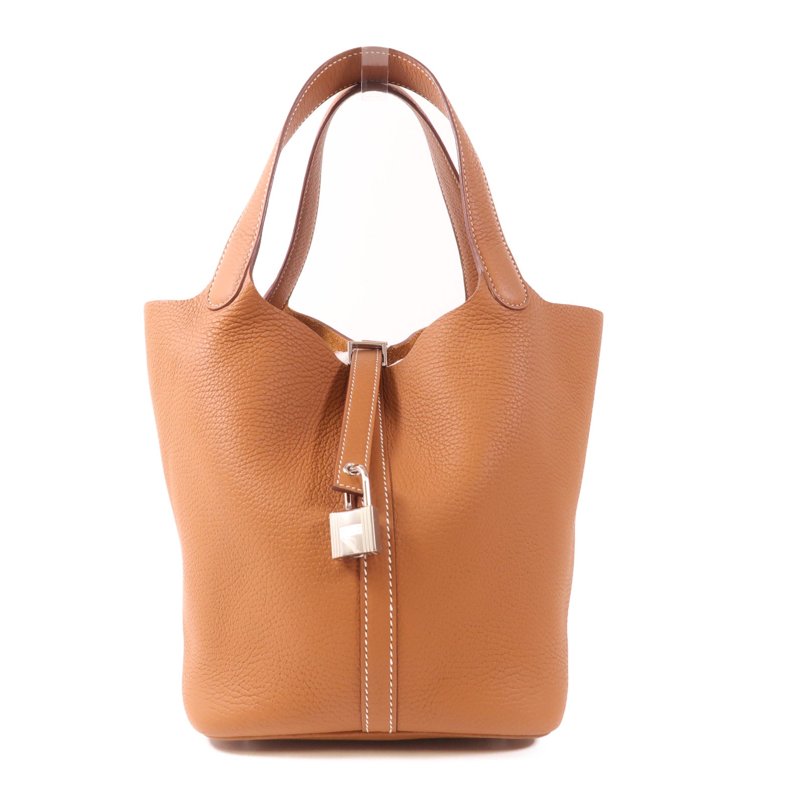 HERMES Clemence皮革Picotin MM銀扣手挽袋Gold