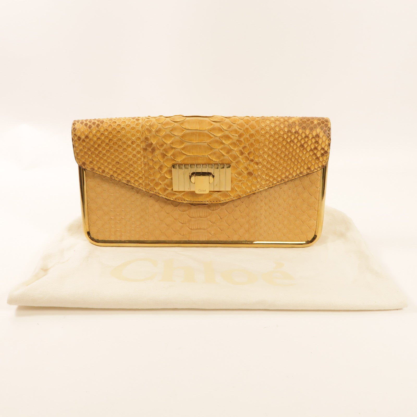 Chloe 蛇皮皮革Clutch Bag金扣手拿包