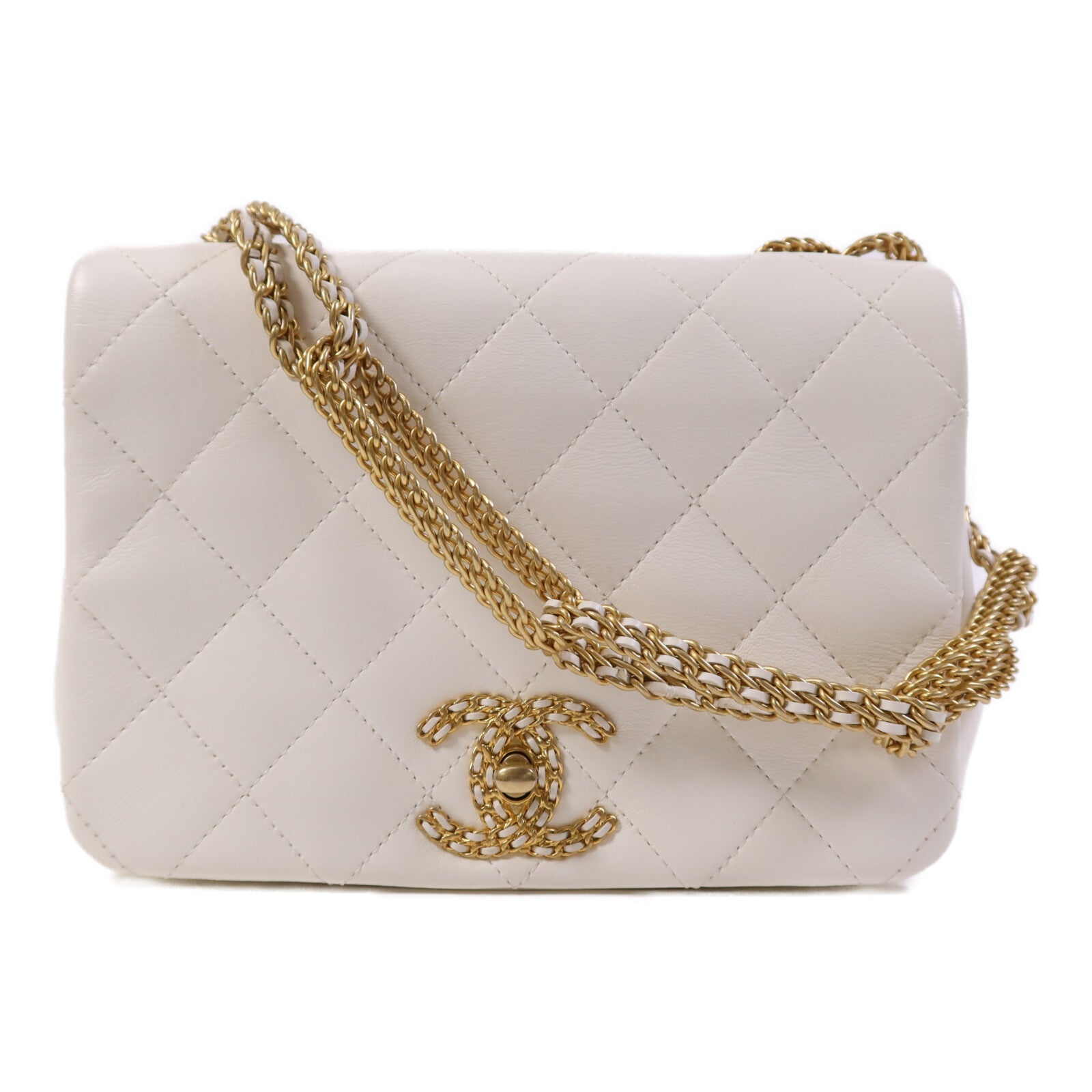 CHANEL 牛皮皮革Chain Shoulder Bag 金扣鏈帶肩背袋