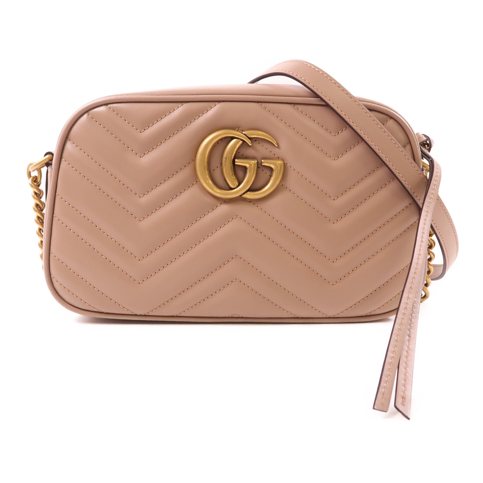 GUCCI GHW GG Marmont Shoulder Bag 447632 DTD1T Calfskin Leather Pink Beige