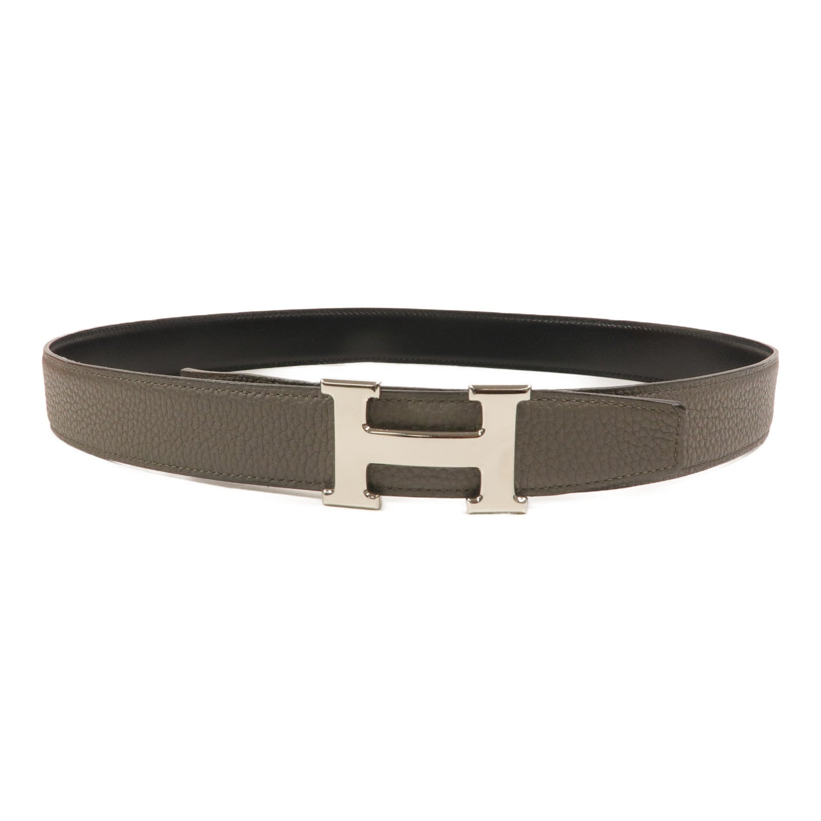 HERMES Togo/Box皮革H Belt 90cm皮帶Etain/Noir
