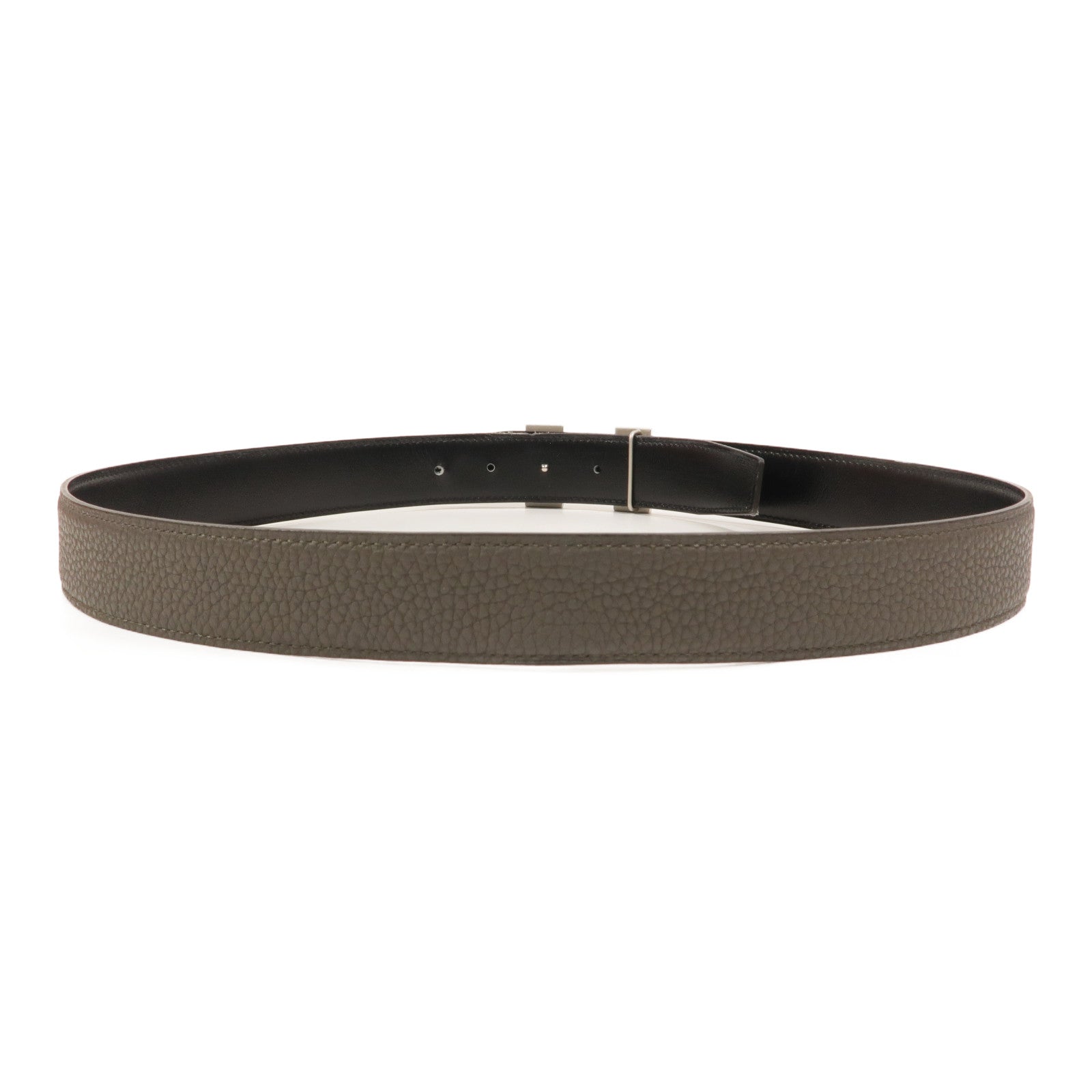 HERMES Togo/Box皮革H Belt 90cm皮帶Etain/Noir