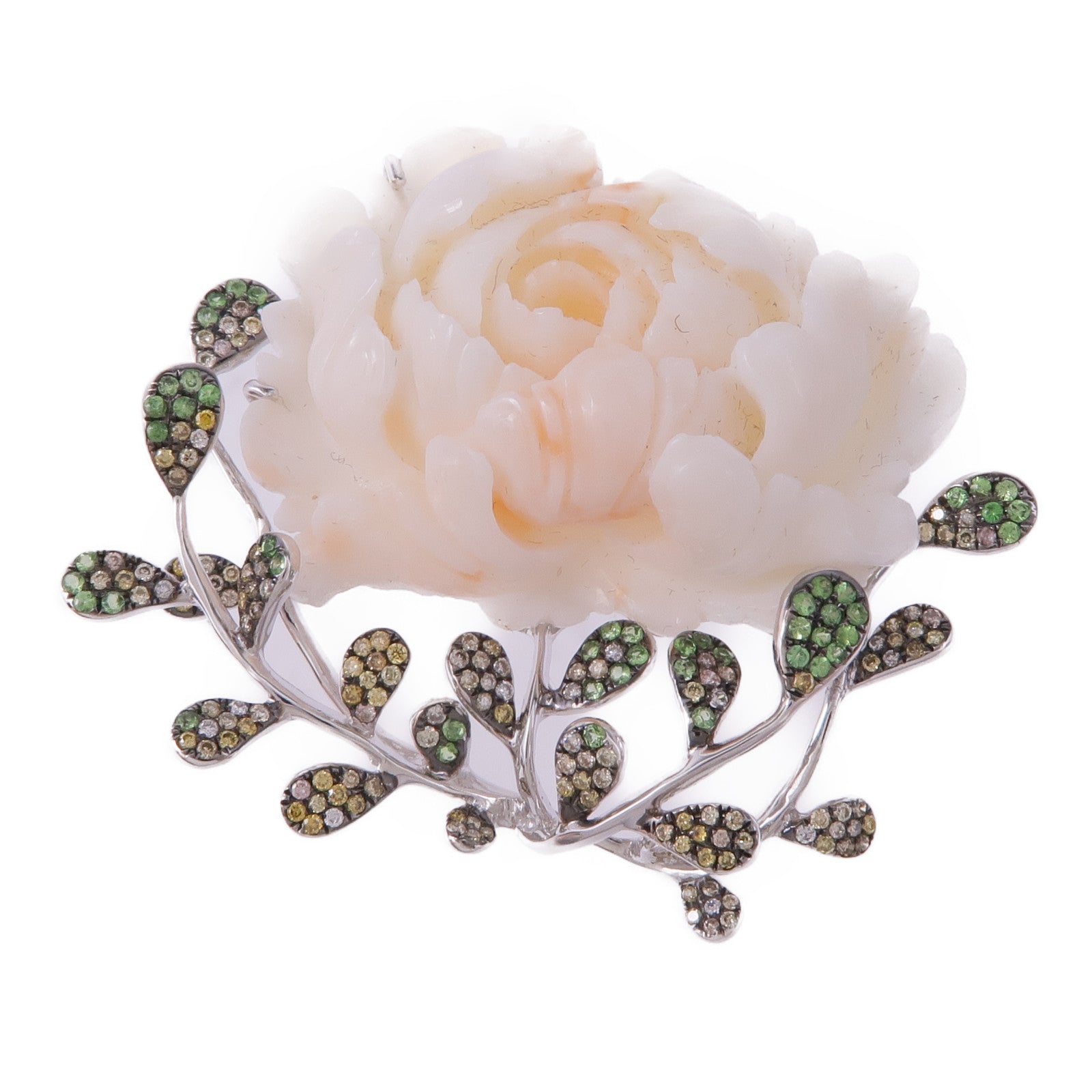 JEWELRY 18K白金Coral Sapphire Diamond Brooch珊瑚石/鑽石/藍寶石胸針