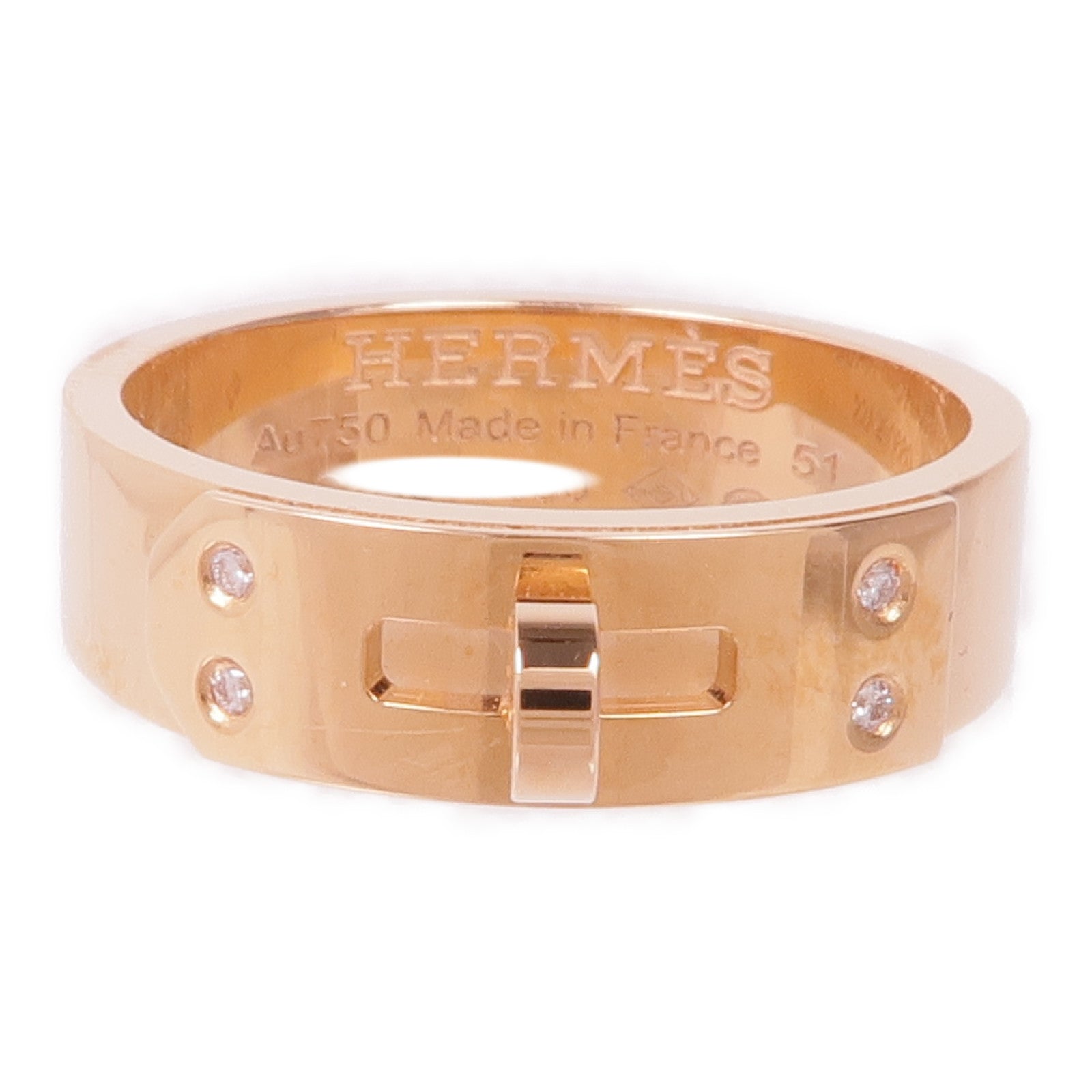 HERMES 18K玫瑰金Kelly Ring鑽石戒指Hermes#51/US#5.75