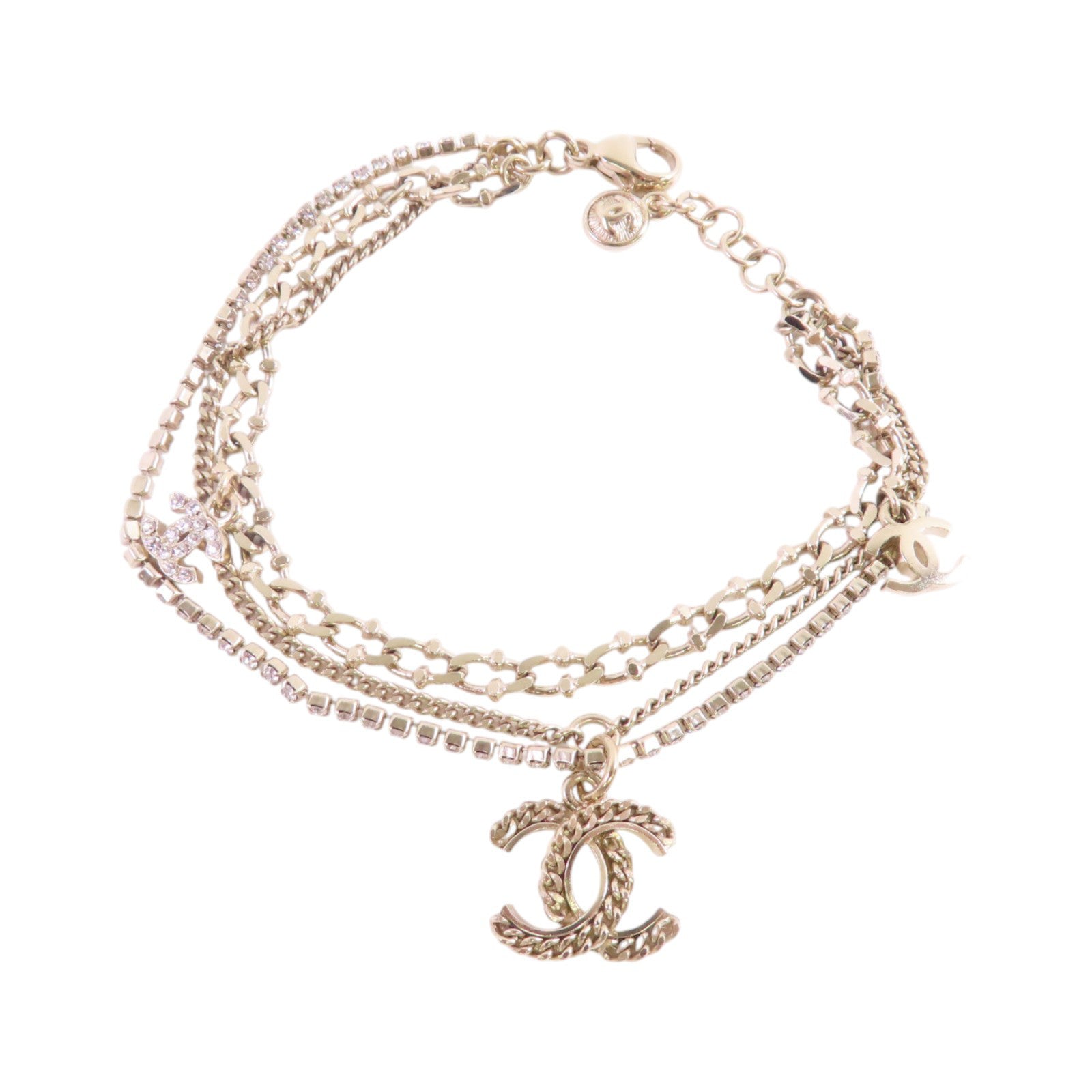 CHANEL 金屬/水鑽Double Chain Bracelet金扣手鏈