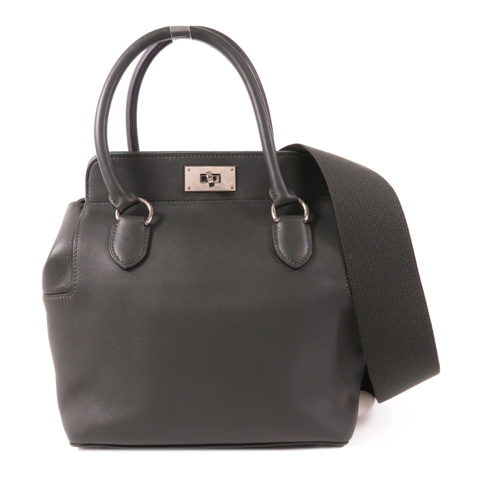 HERMES Evercolor皮革Toolbox 20銀扣手挽肩背兩用袋Vert Fonce