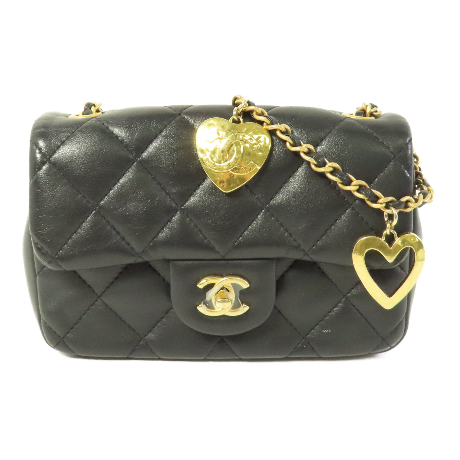 CHANEL 【激減優惠】羊皮皮革Heart Charm Mini Flap金扣肩背袋