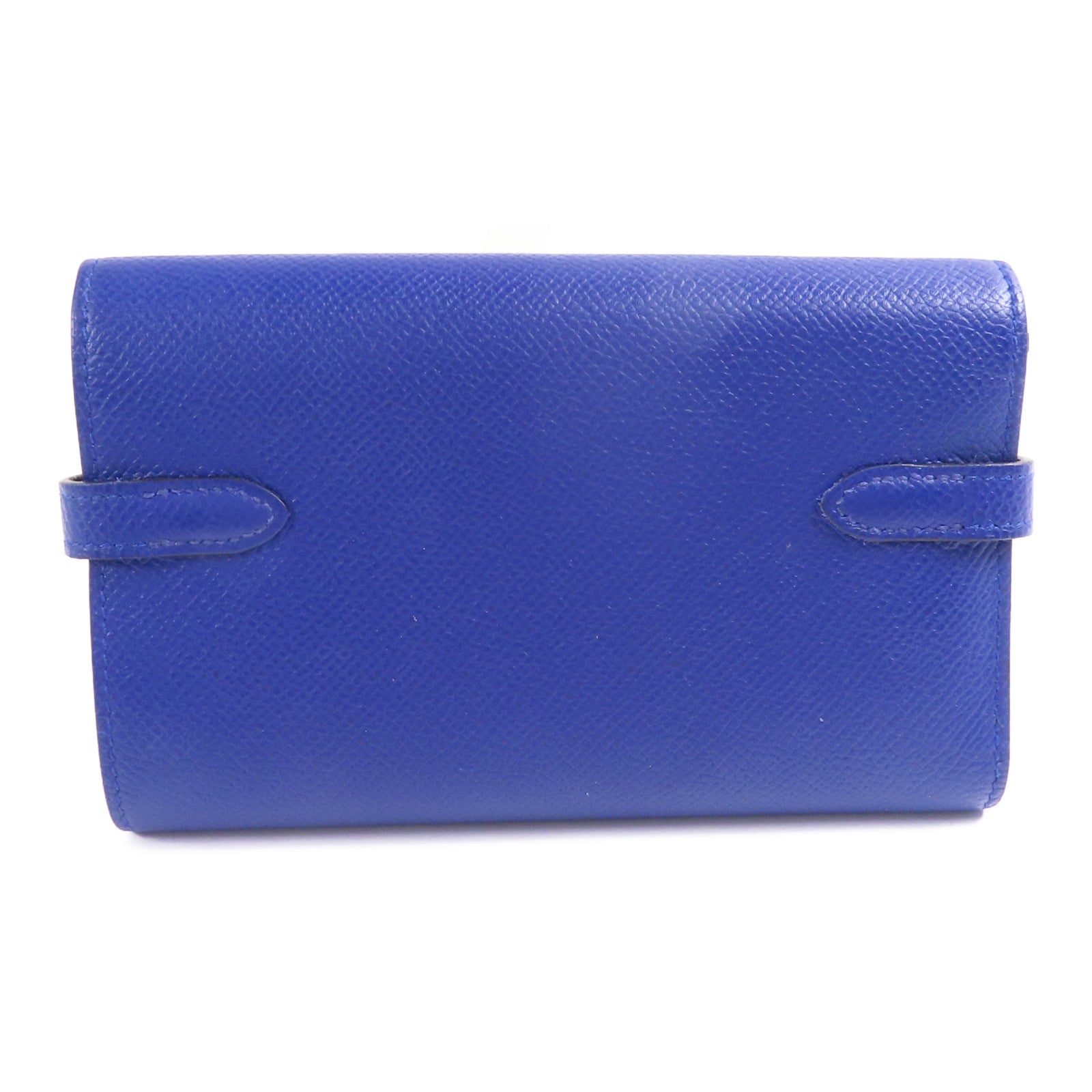 HERMES Epsom皮革Kelly Wallet銀扣長錢包Bleu Electrique