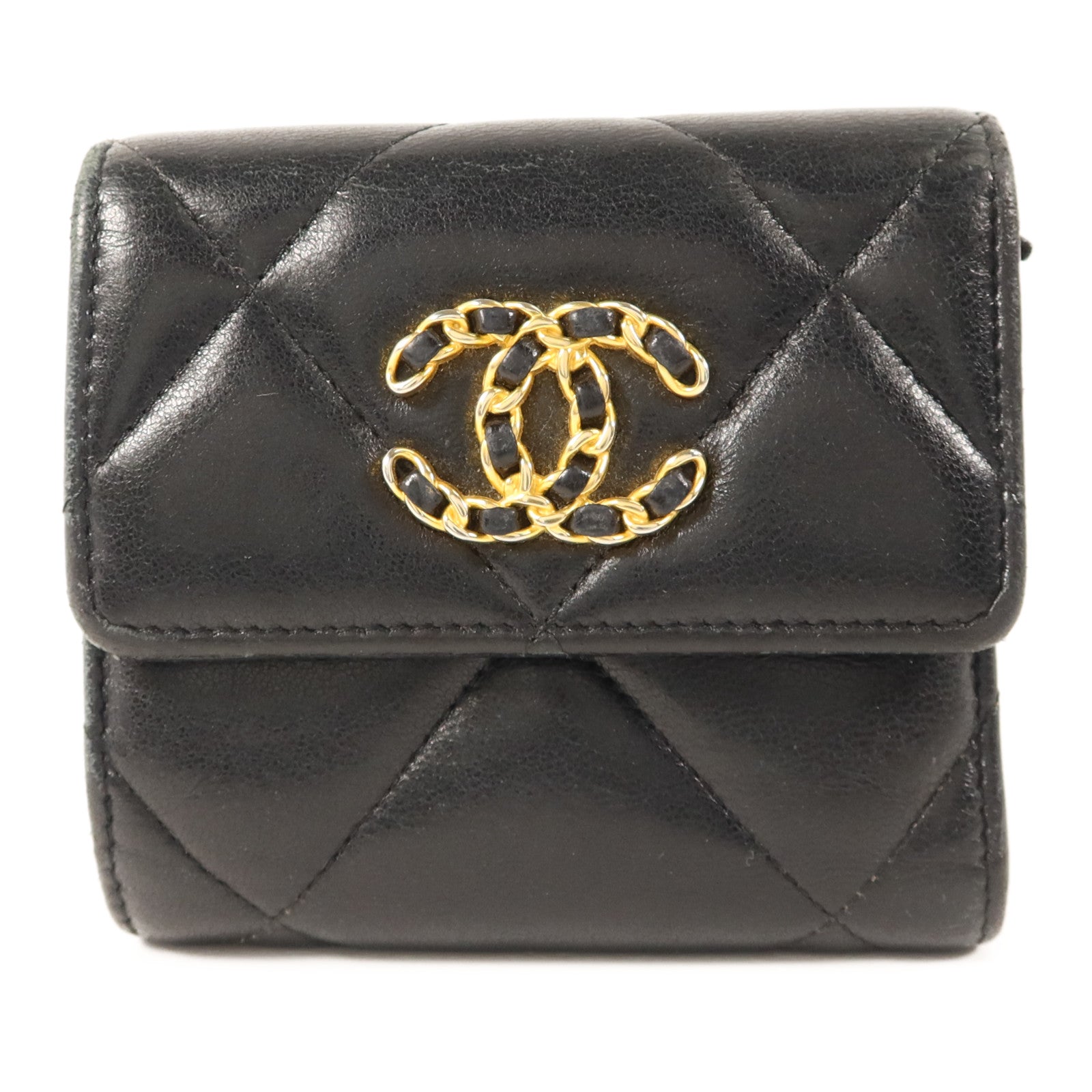 CHANEL 羊皮皮革Trifold Wallet金扣錢包