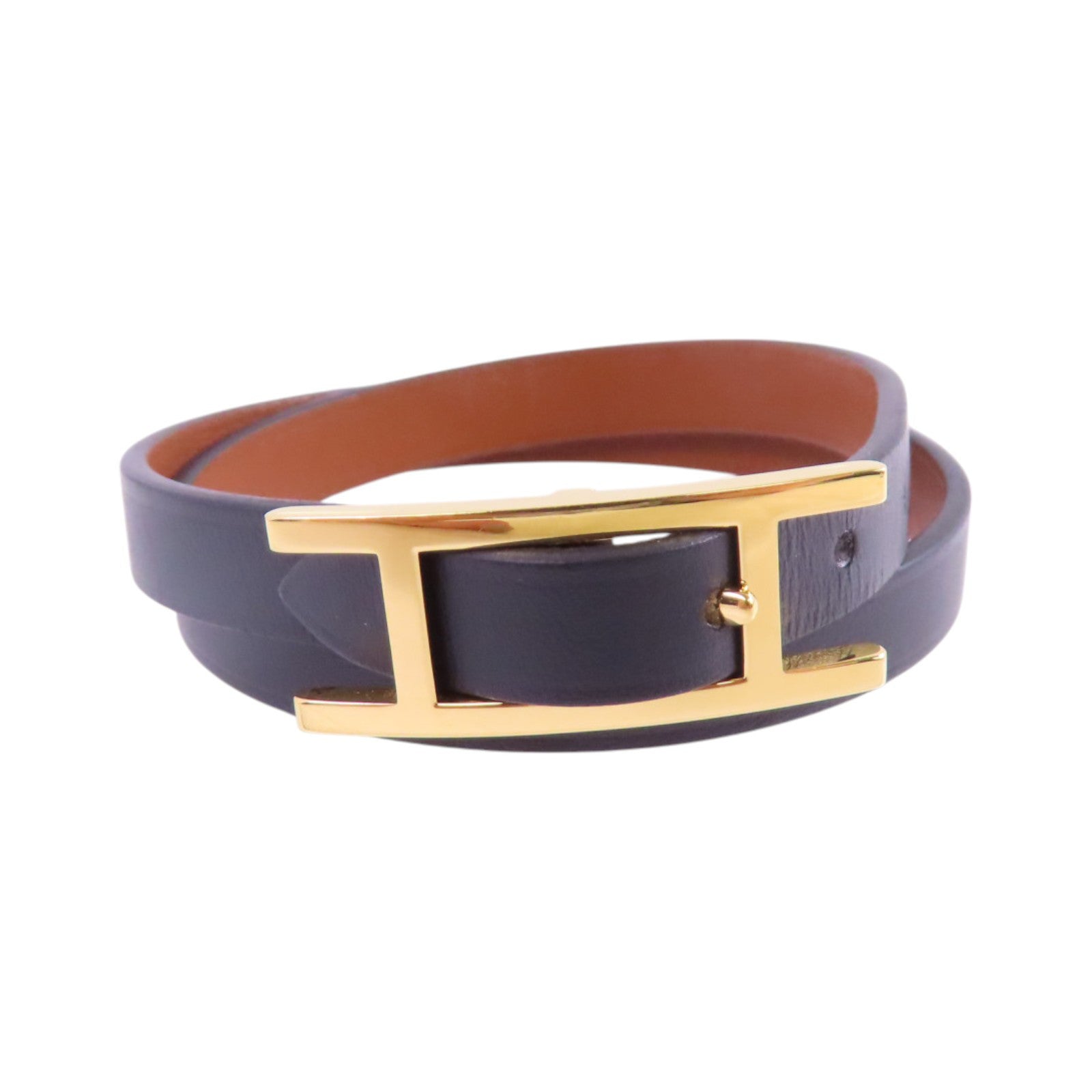 HERMES GHW Behapi Double Tour Bracelet Bangle Swift Leather