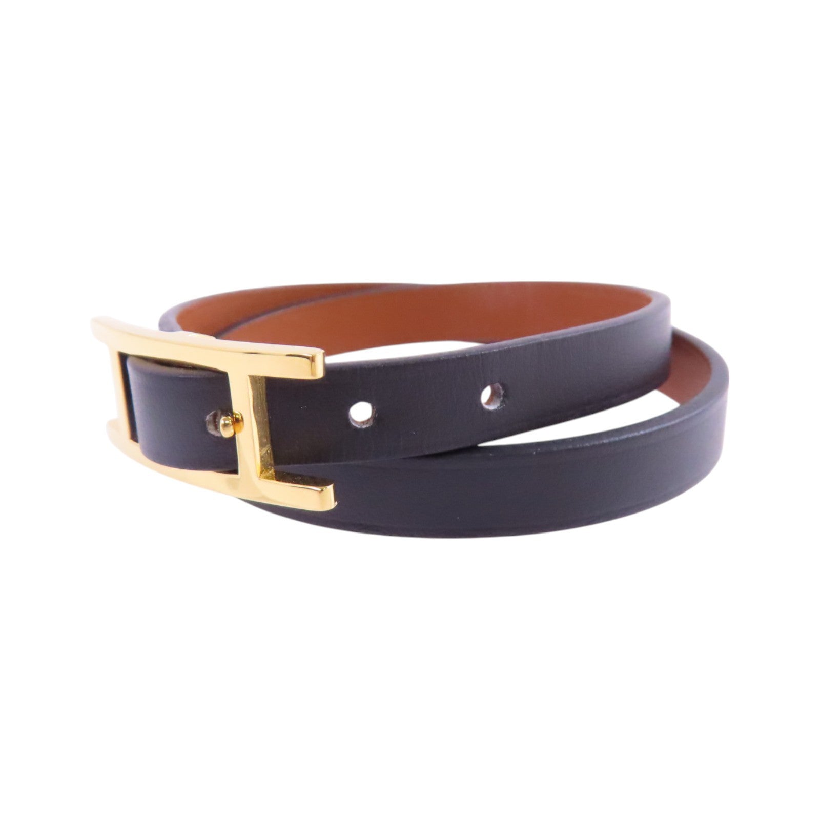 HERMES Swift皮革Behapi Double Tour Bracelet金扣手帶