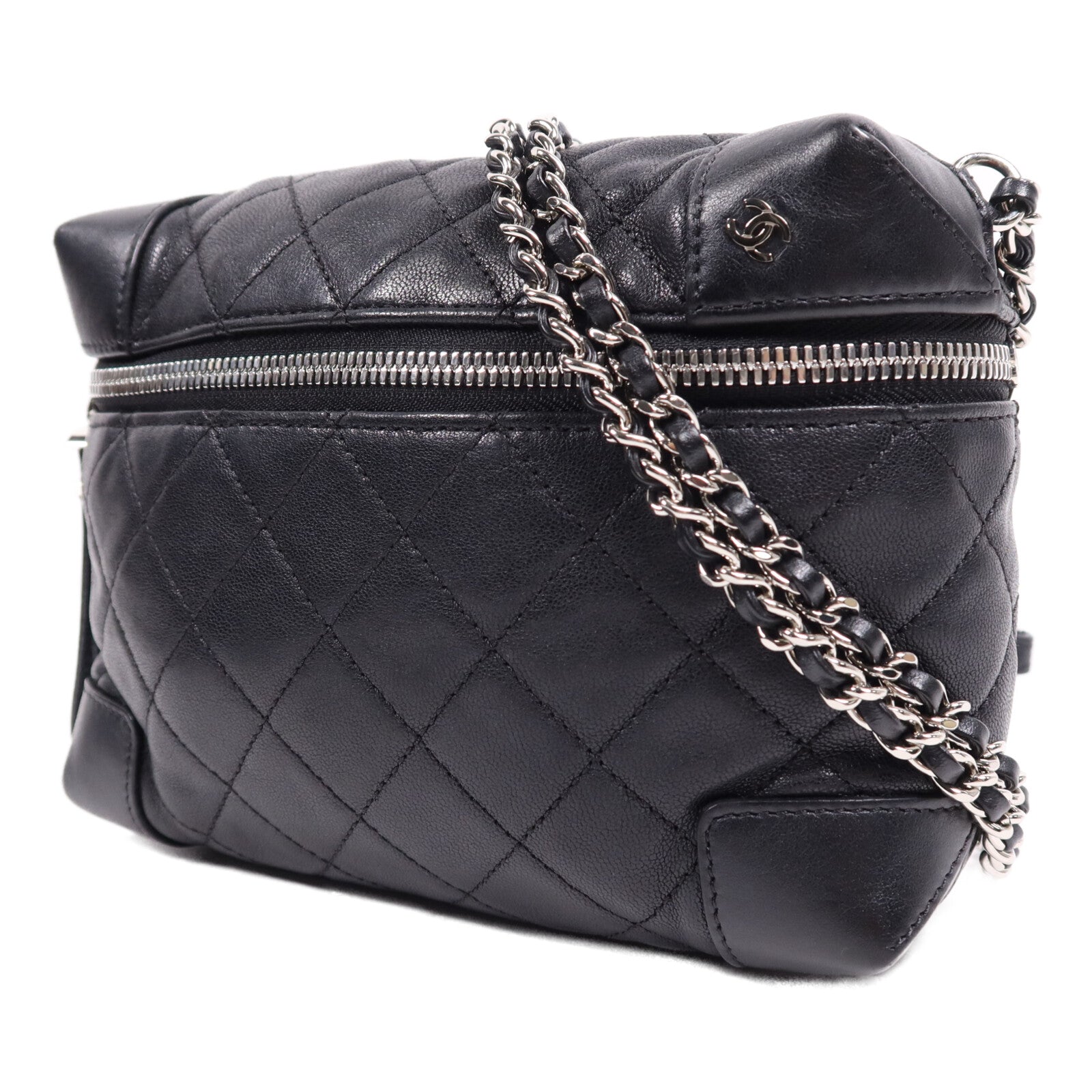 CHANEL 羊皮皮革Chain Shoulder Bag銀扣鏈帶肩背袋