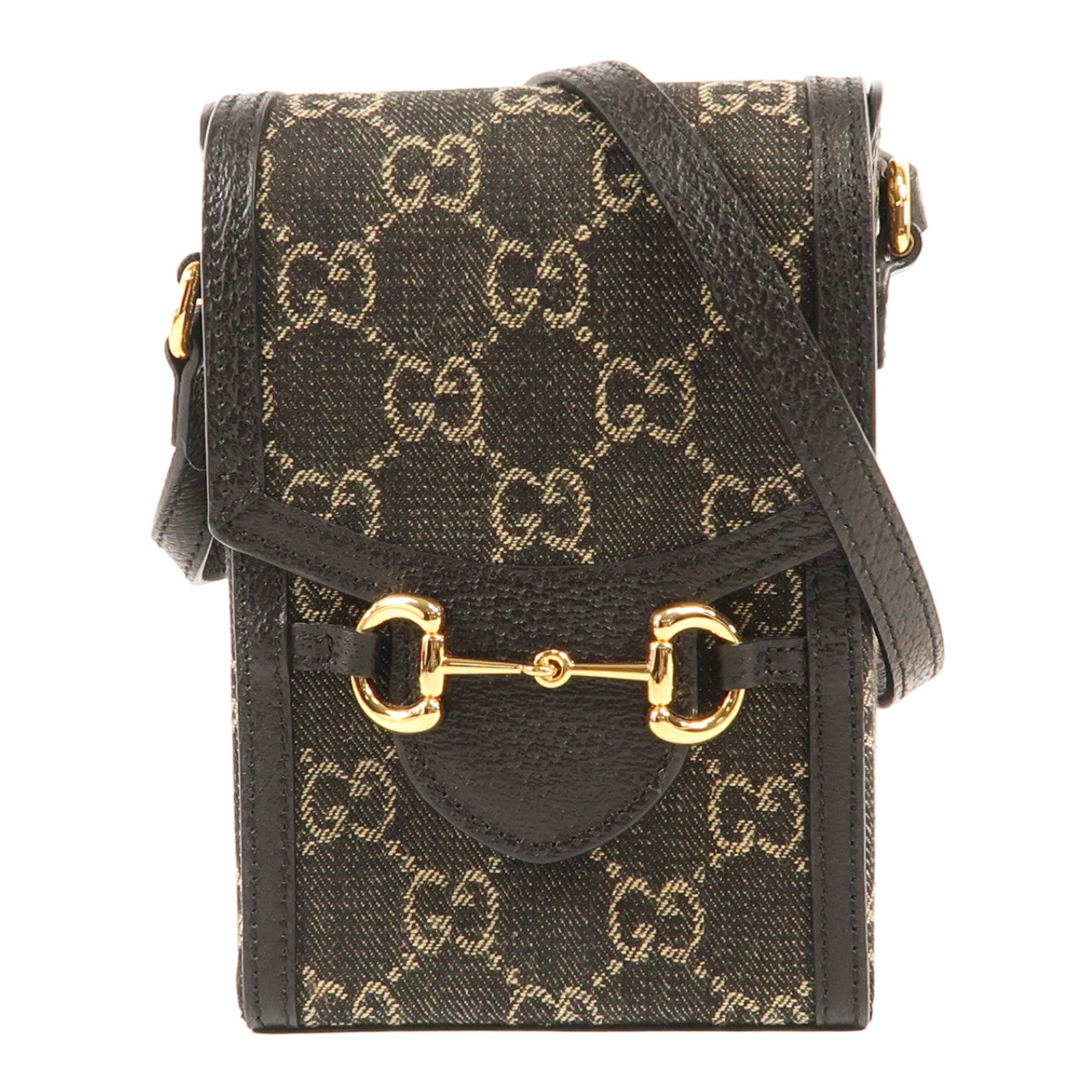 GUCCI 帆布Horsebit 1955 Mini金扣肩背袋