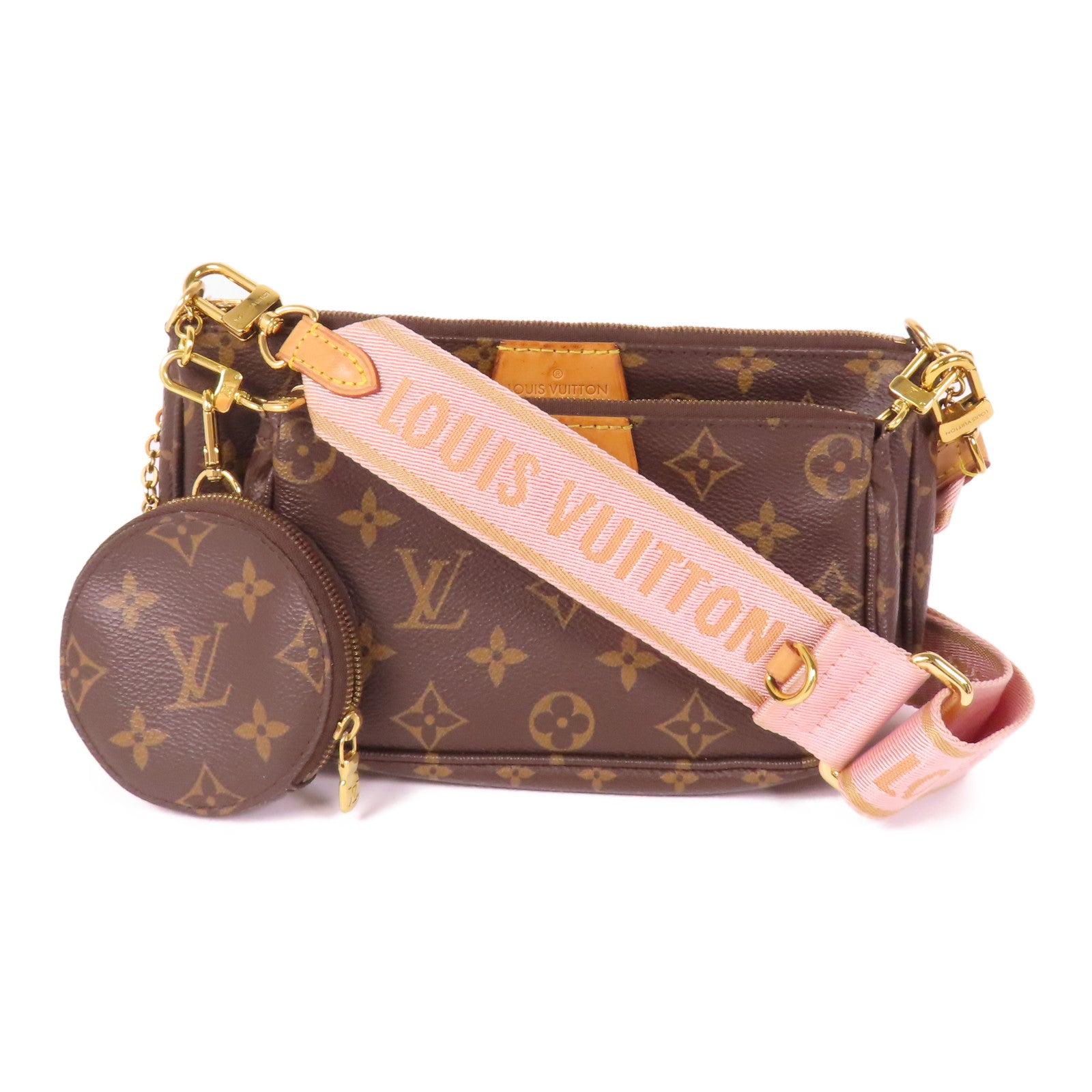 LOUIS VUITTON Monogram Multi Pochette Accessoires金扣手挽肩背兩用袋棕色