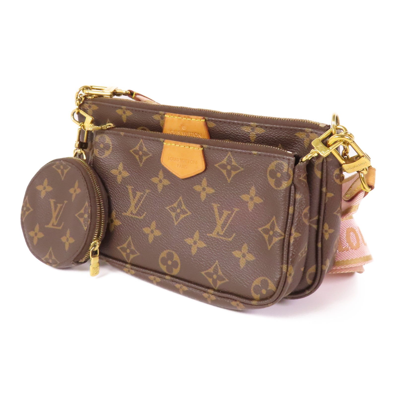 LOUIS VUITTON Monogram Multi Pochette Accessoires金扣手挽肩背兩用袋棕色