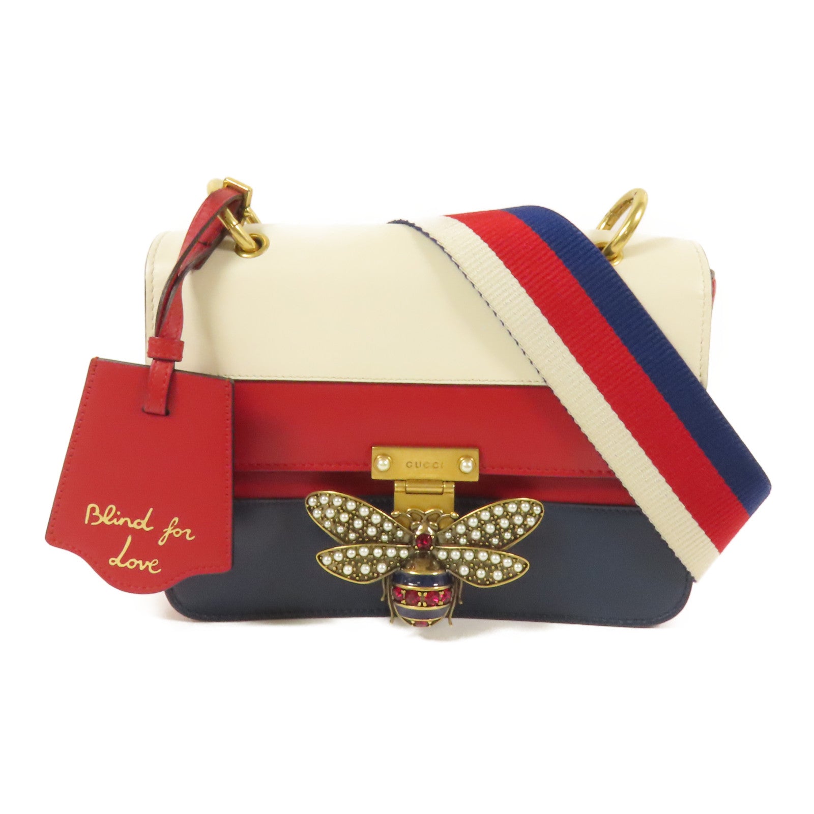 GUCCI 【激減優惠】牛皮皮革Queen Margaret Bee金扣肩背袋