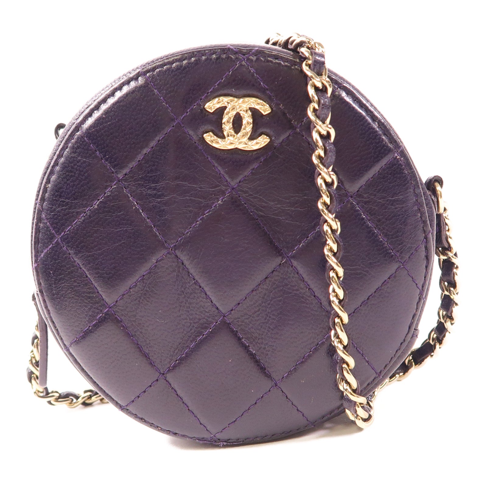 CHANEL 牛皮皮革Chain Shoulder金扣鏈帶肩背袋