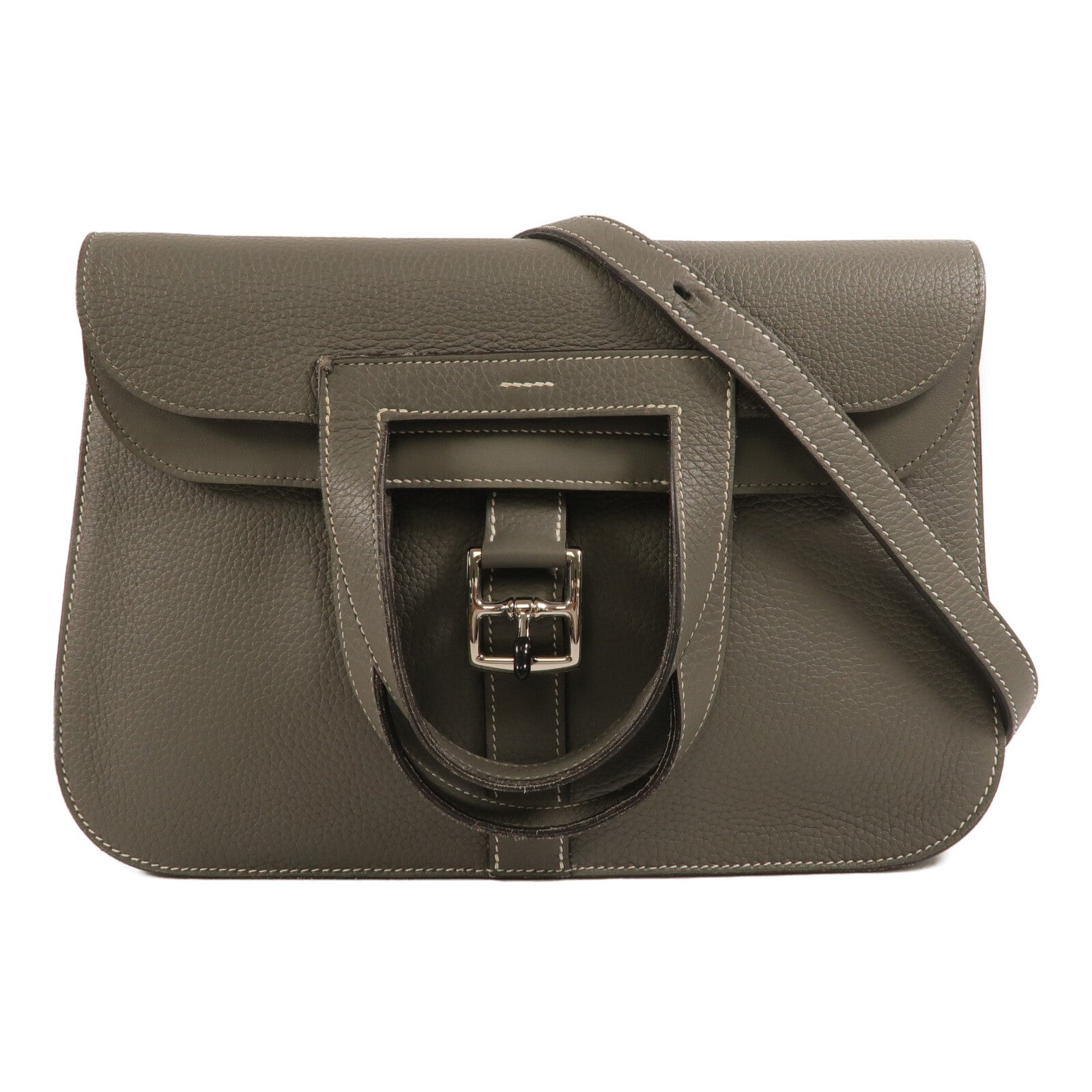 HERMES Clemence皮革Halzan 31手挽肩背兩用袋Gris Meyer