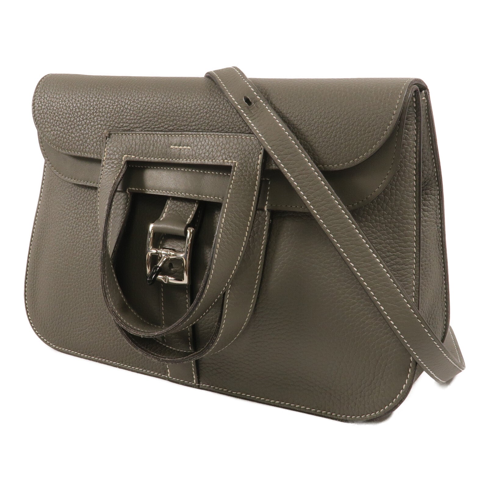HERMES Clemence皮革Halzan 31手挽肩背兩用袋Gris Meyer