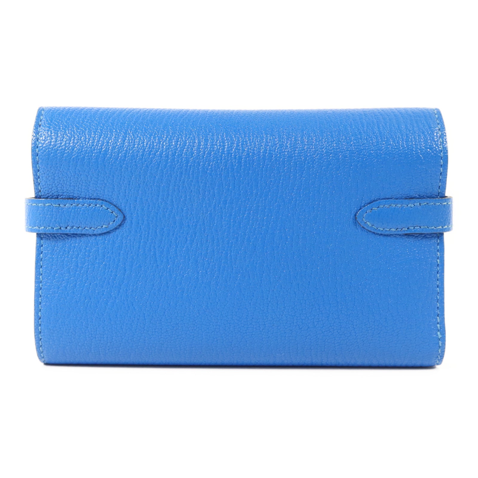 HERMES Chevre皮革Kelly Short Wallet銀扣錢包Bleu Electrique