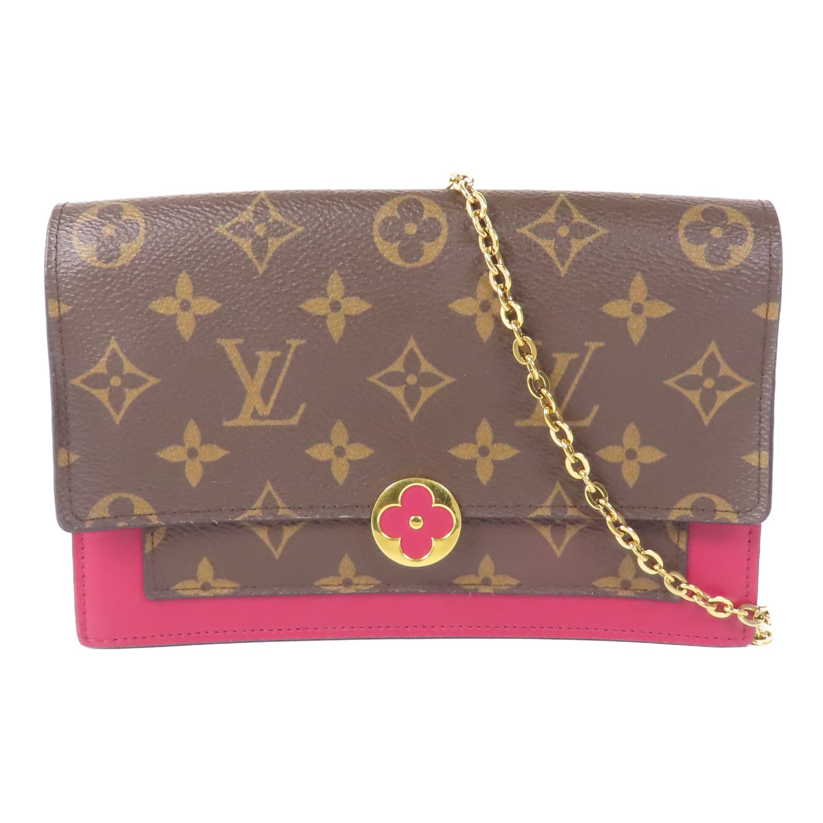 LOUIS VUITTON Monogram Portefeuille Flore金扣鏈帶肩背袋