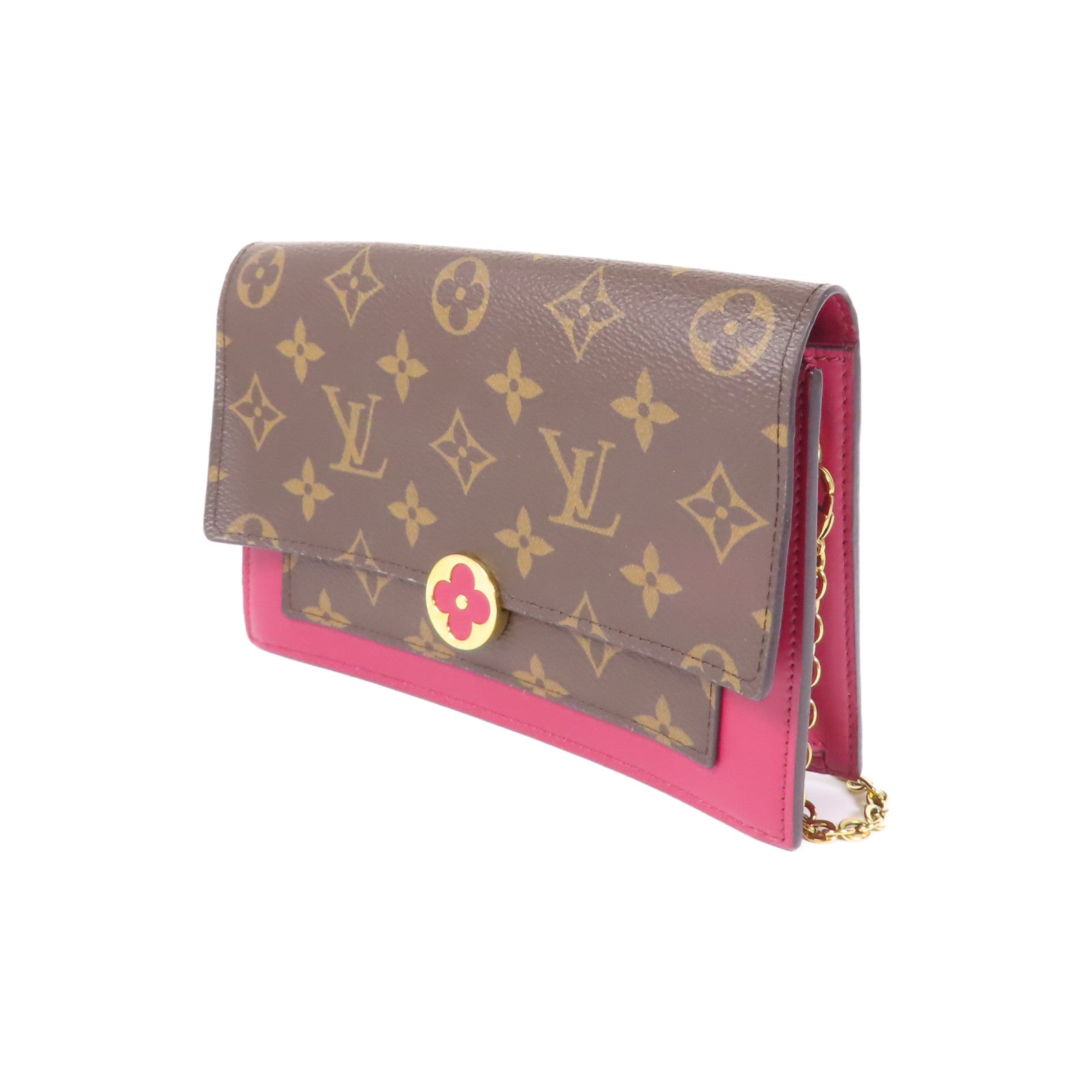 LOUIS VUITTON Monogram Portefeuille Flore金扣鏈帶肩背袋