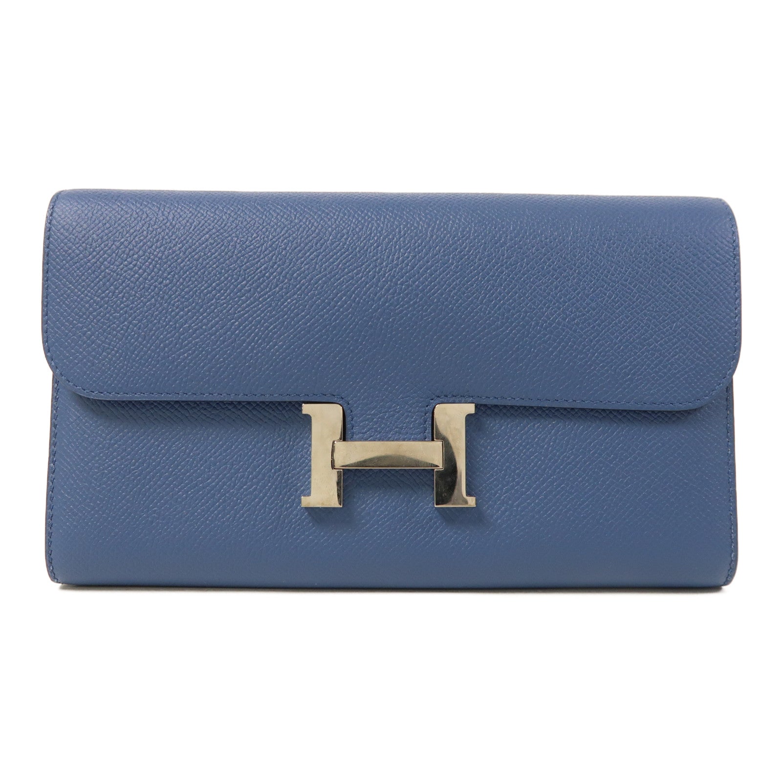 HERMES Epsom皮革Constance Long Wallet銀扣長錢包R2 Bleu Agate