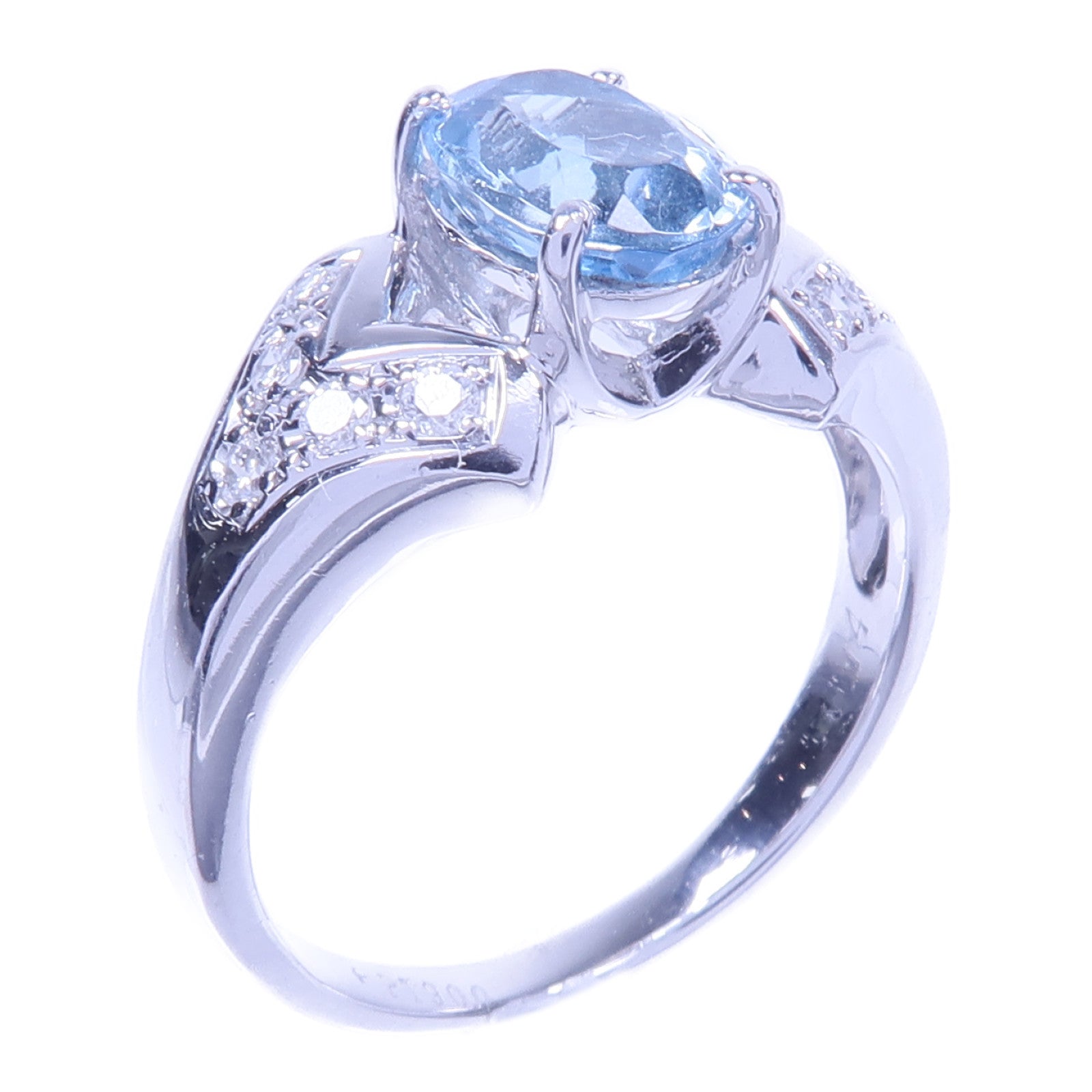 JEWELRY 【激減優惠】PT900鉑金Aquamarine Diamond Ring藍晶/鑽石戒指US#6.25