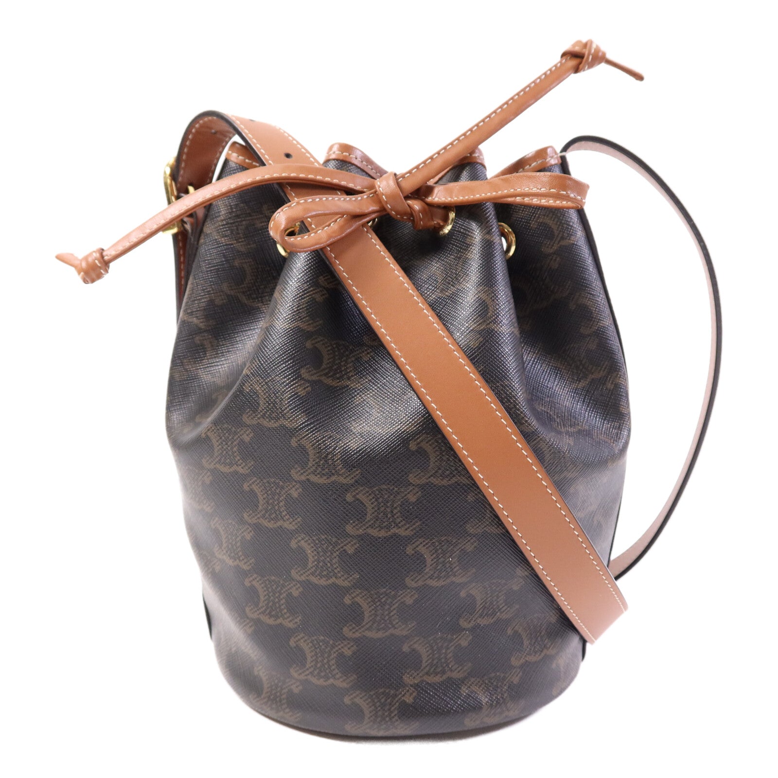 CELINE 塗層帆布Triomphe Drawstring Small bucket金扣肩背袋