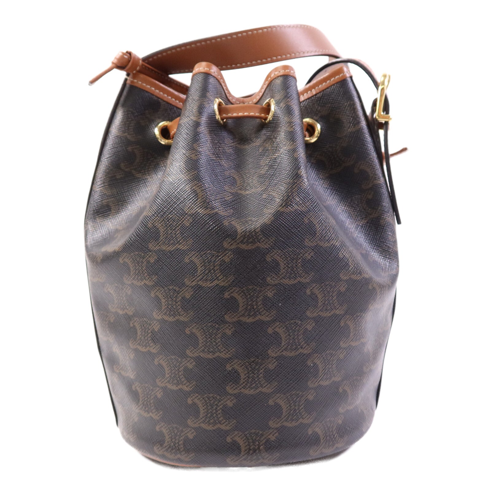 CELINE 塗層帆布Triomphe Drawstring Small bucket金扣肩背袋
