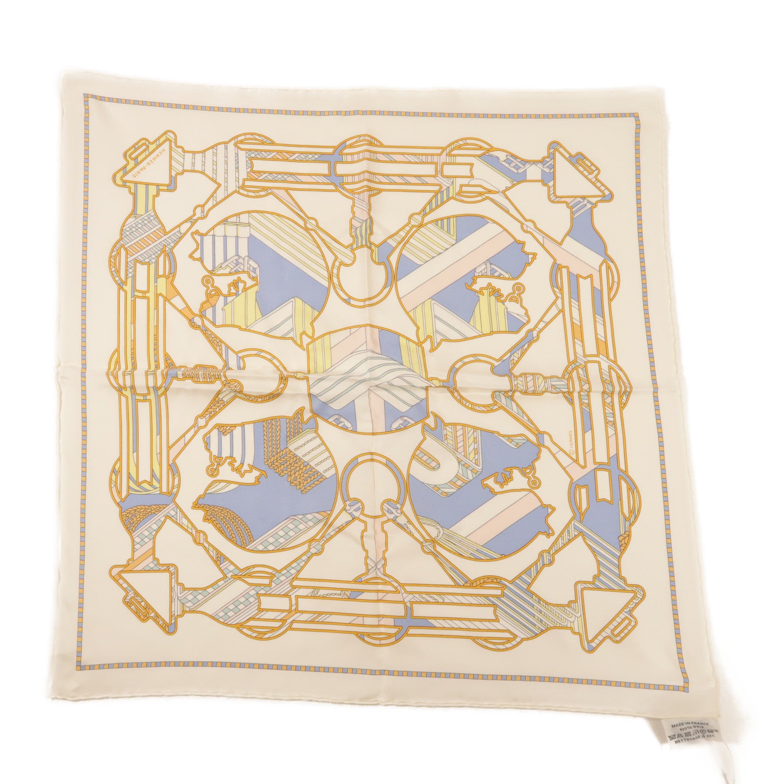 HERMES Scarf Silk White
