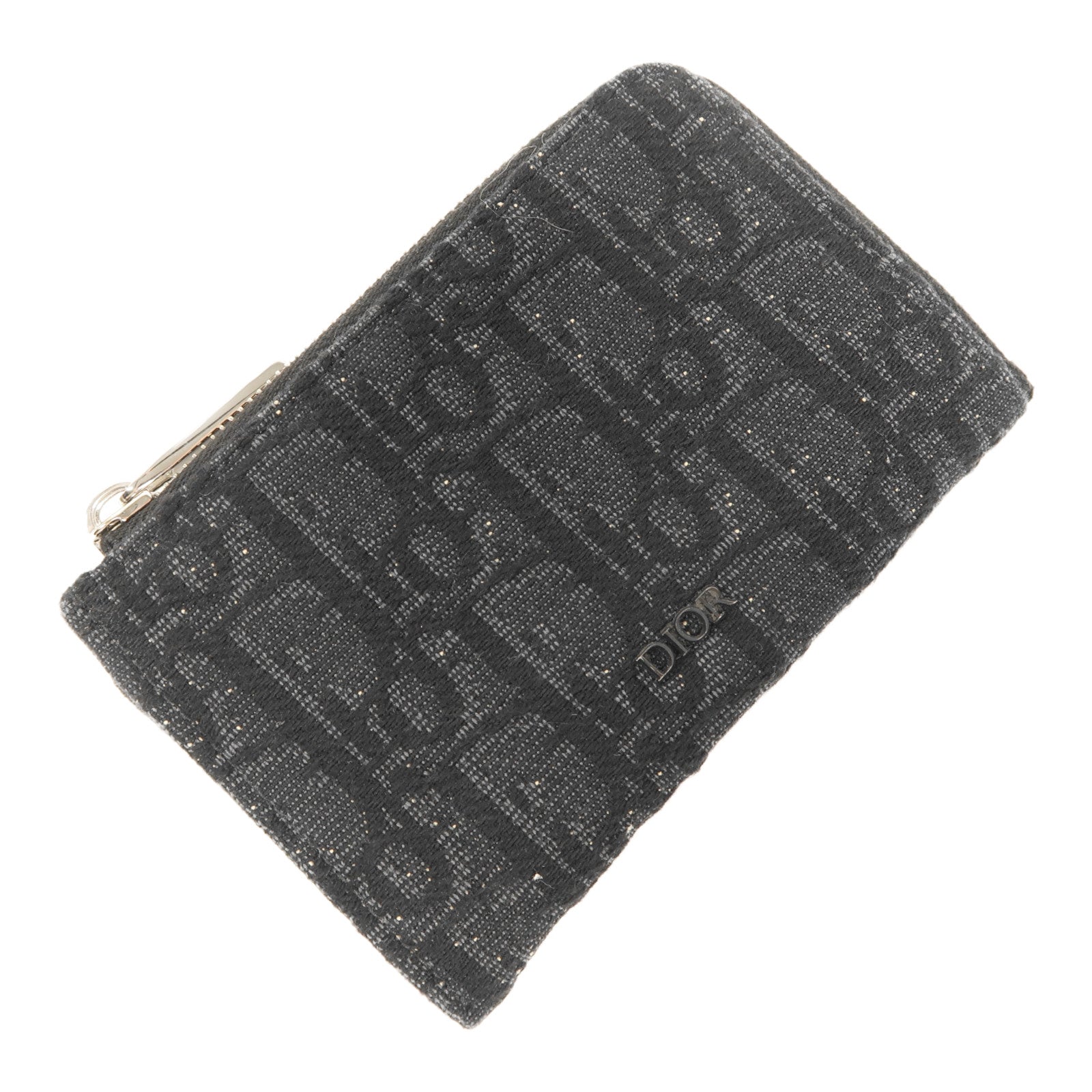 Dior 帆布/牛皮皮革Oblique Card Case銀扣卡片套