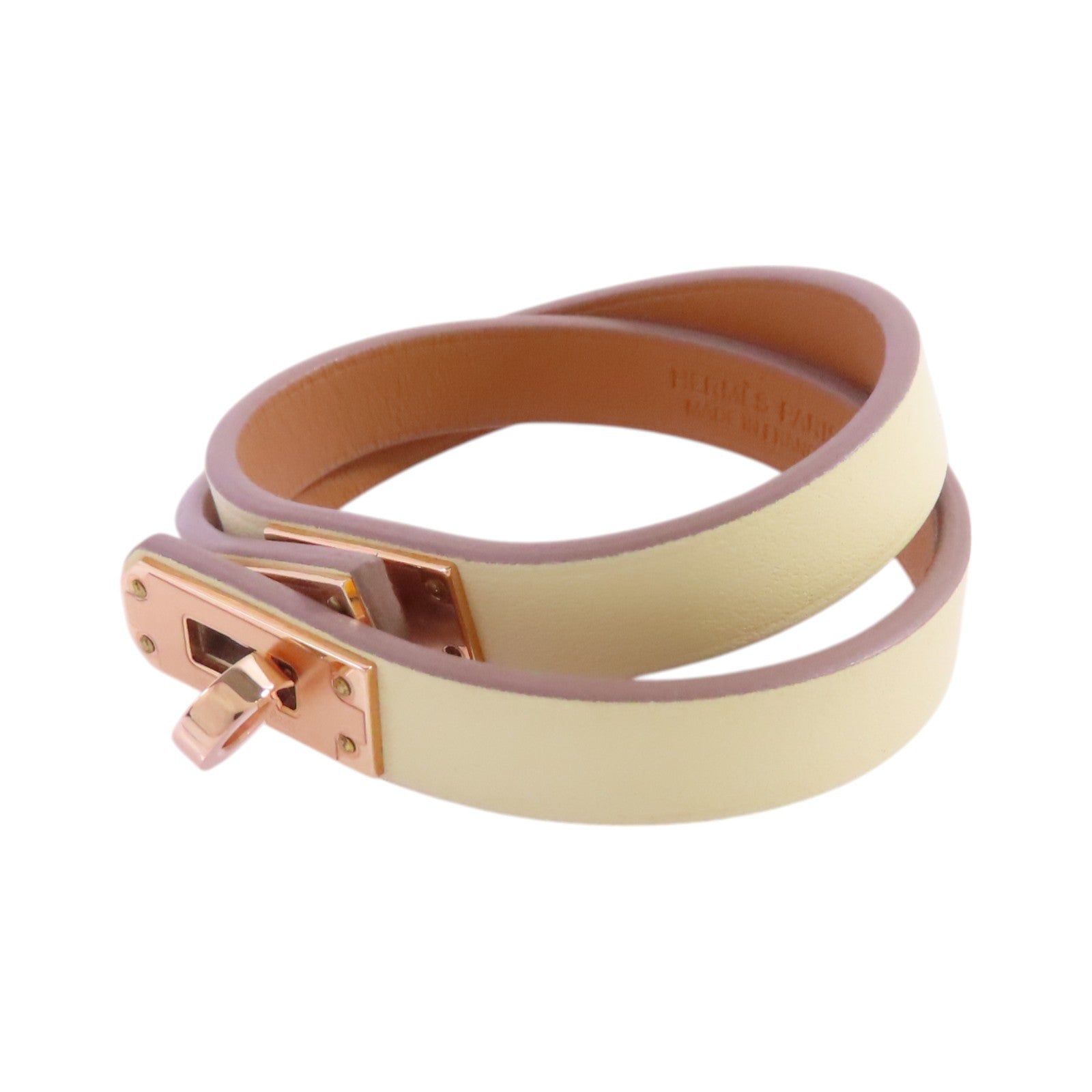 HERMES GHW Mini Kelly Double Tour Bracelet Bangle Swift Leather