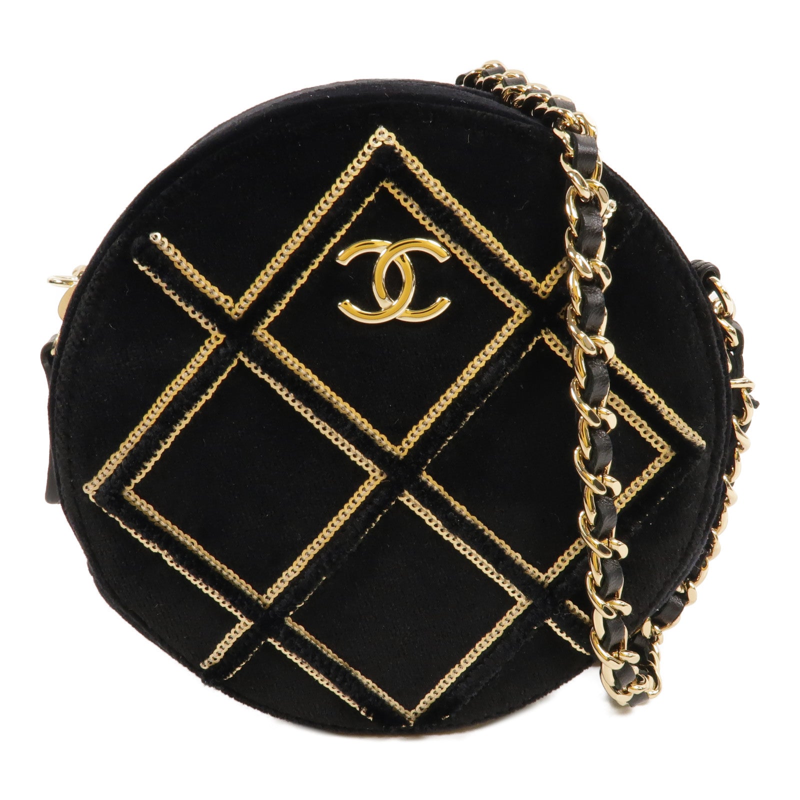CHANEL 天鵝絨Round Vanity Case肩背袋