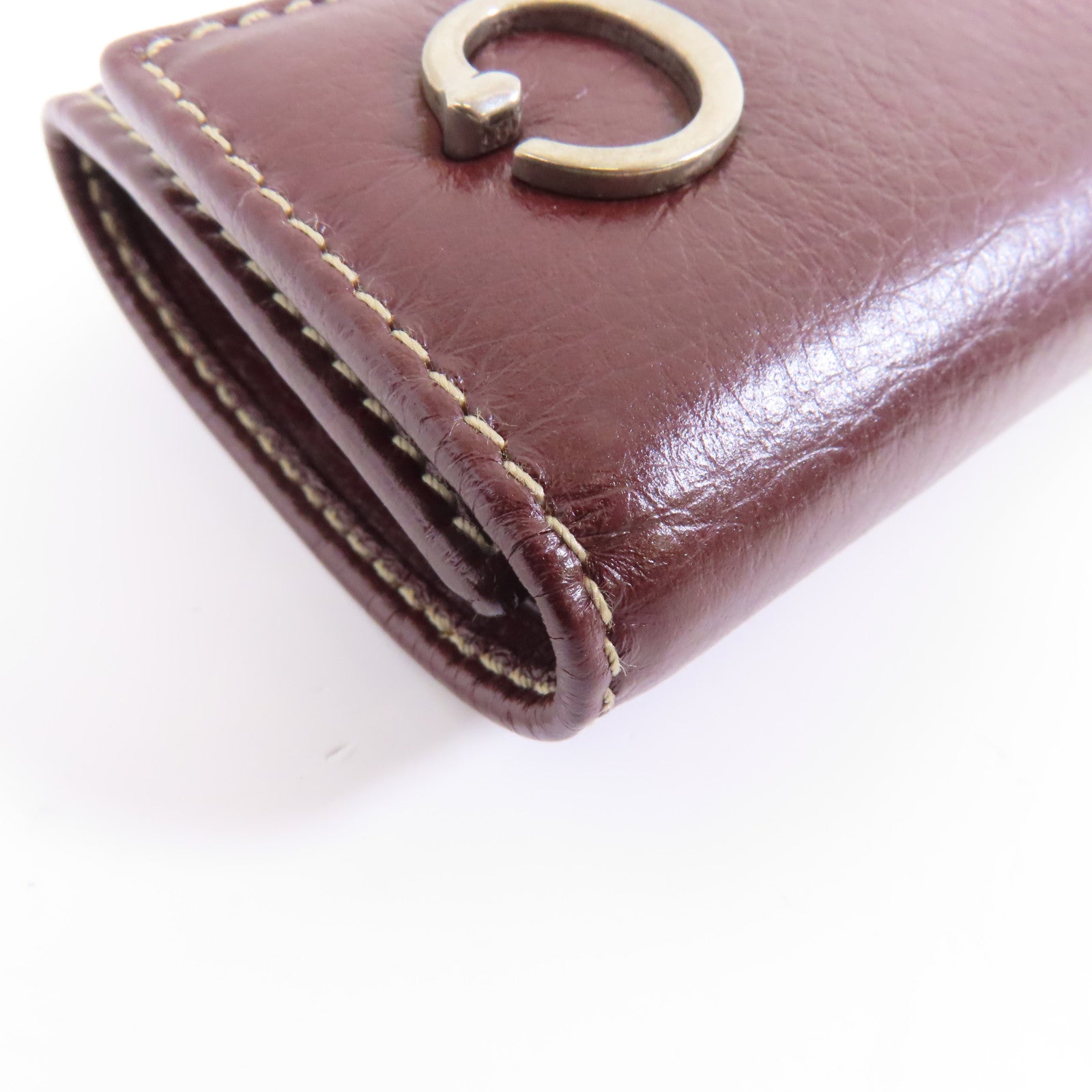 GUCCI (PRICE DOWN) GG SHW Key Case Holder 212177 Calfskin Leather Bordeaux Color