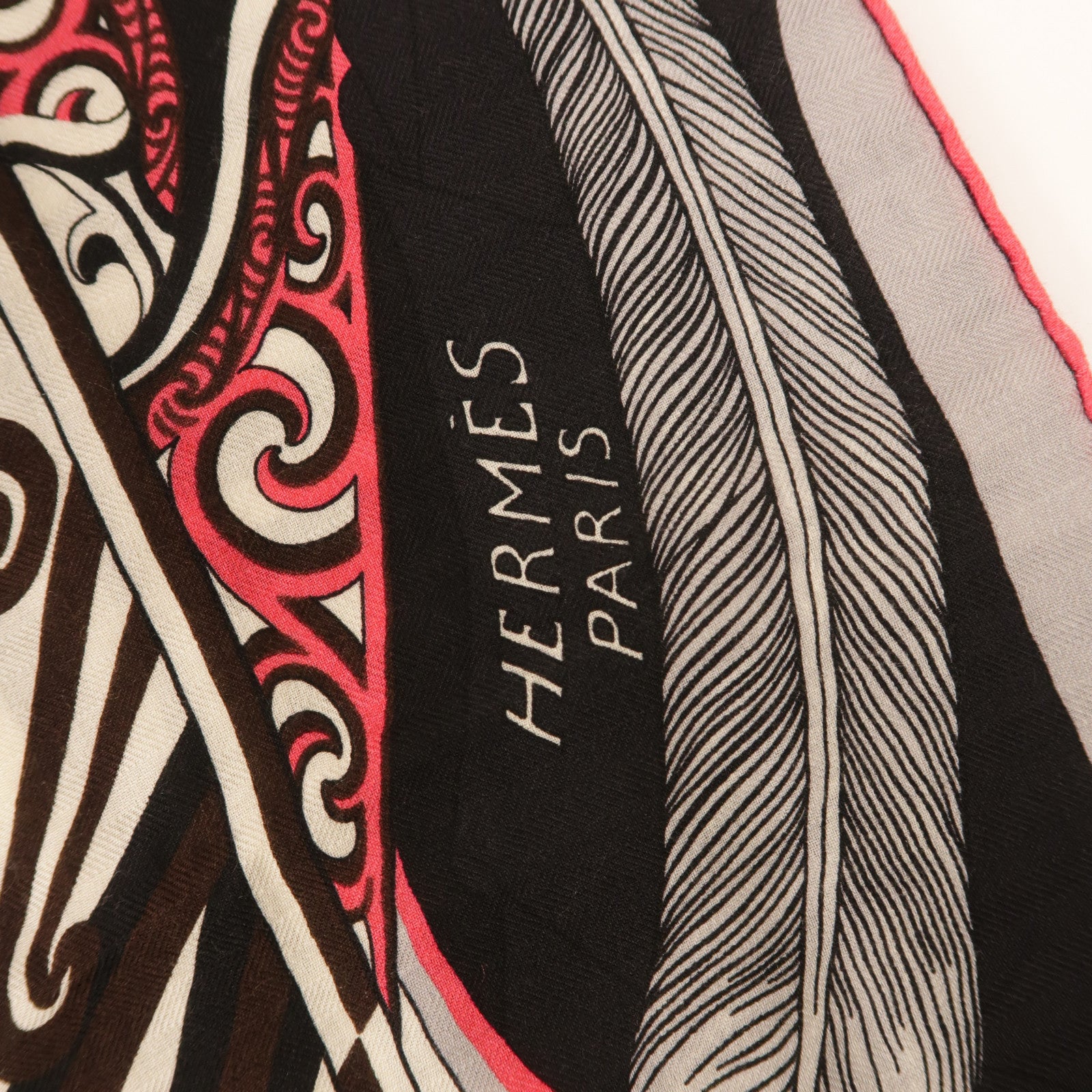 HERMES Scarf Wool/Silk Pink/Black/White