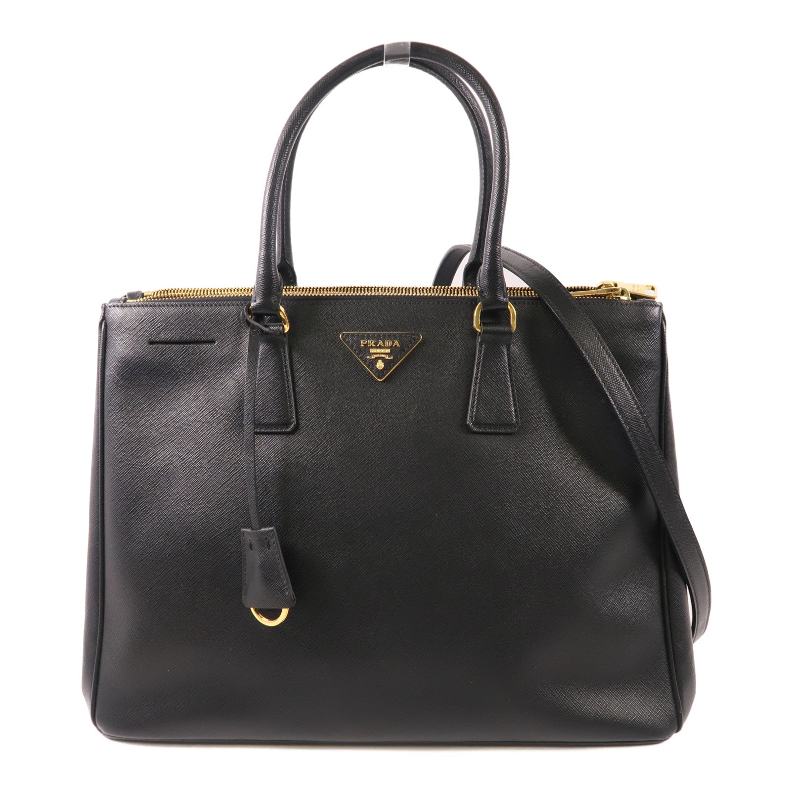 PRADA GHW Galleria 2 Way Shoulder Hand Bag BN1801 Saffiano Leather Black
