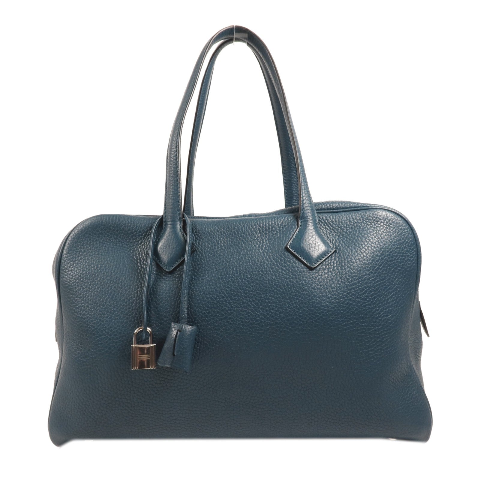 HERMES Clemence皮革Victoria 35銀扣手挽袋Cobalt