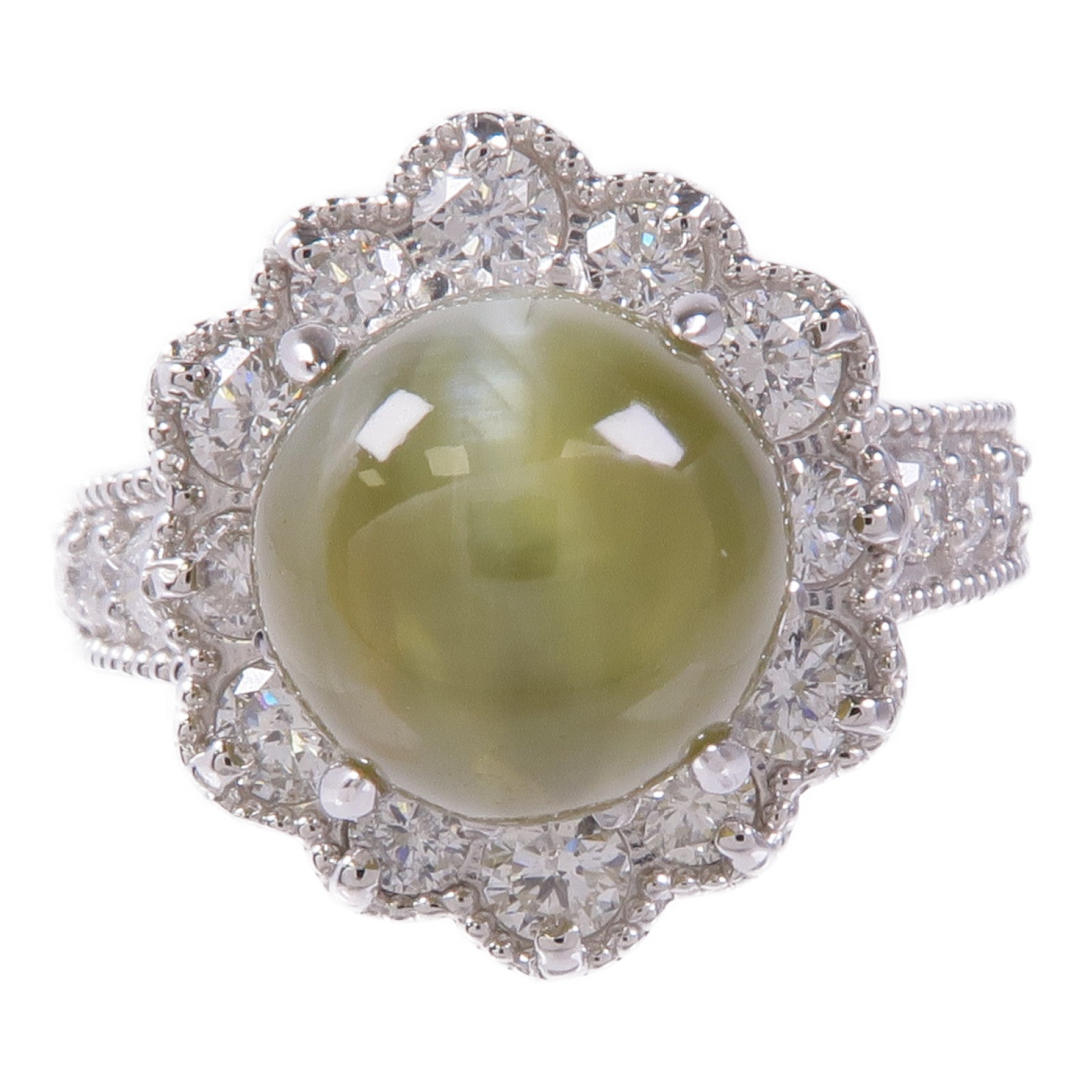 JEWELRY PT900鉑金Cat's Eye/Diamond Ring貓眼石/鑽石戒指US#6.25
