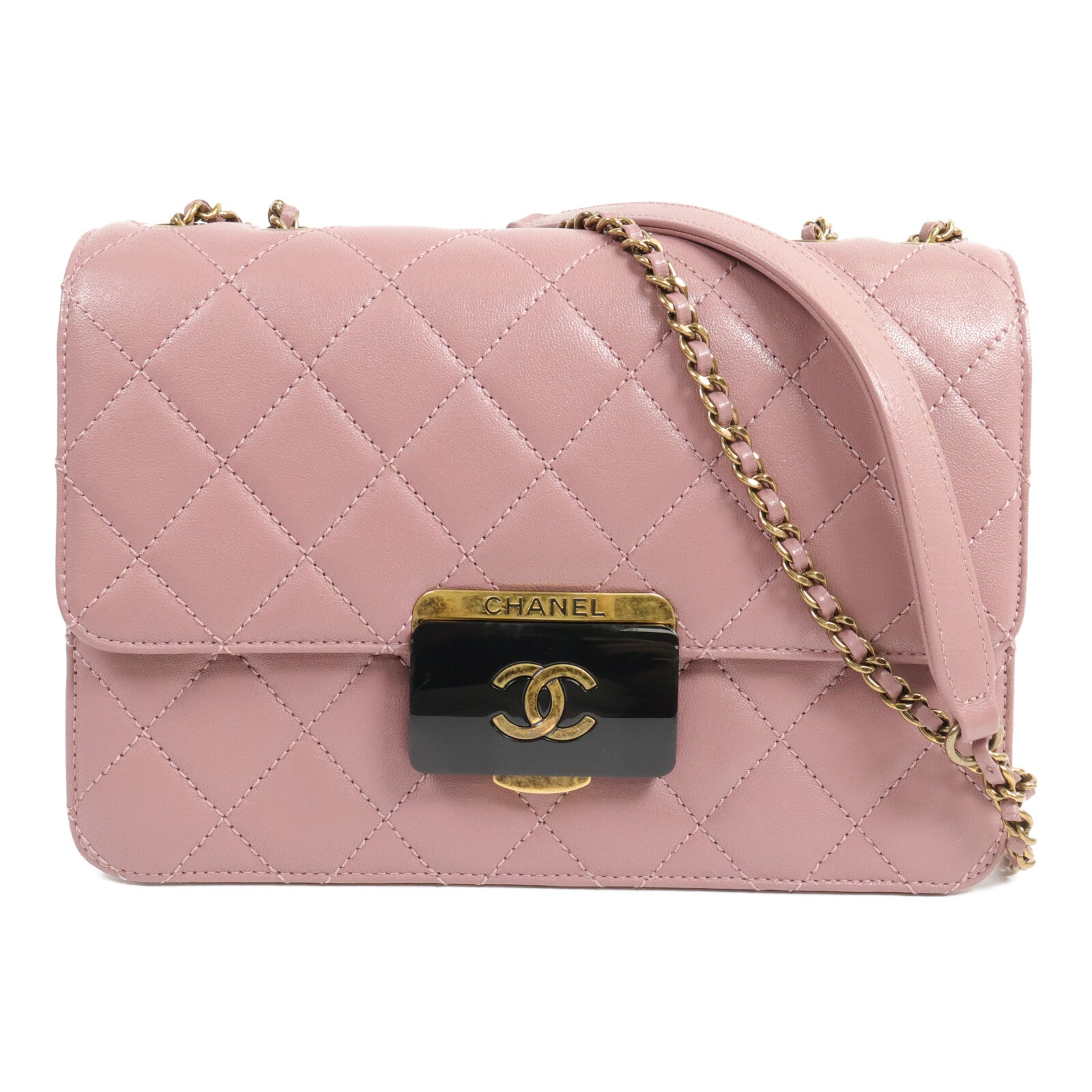 CHANEL 牛皮皮革Beauty Lock Flap Bag鏈帶肩背袋
