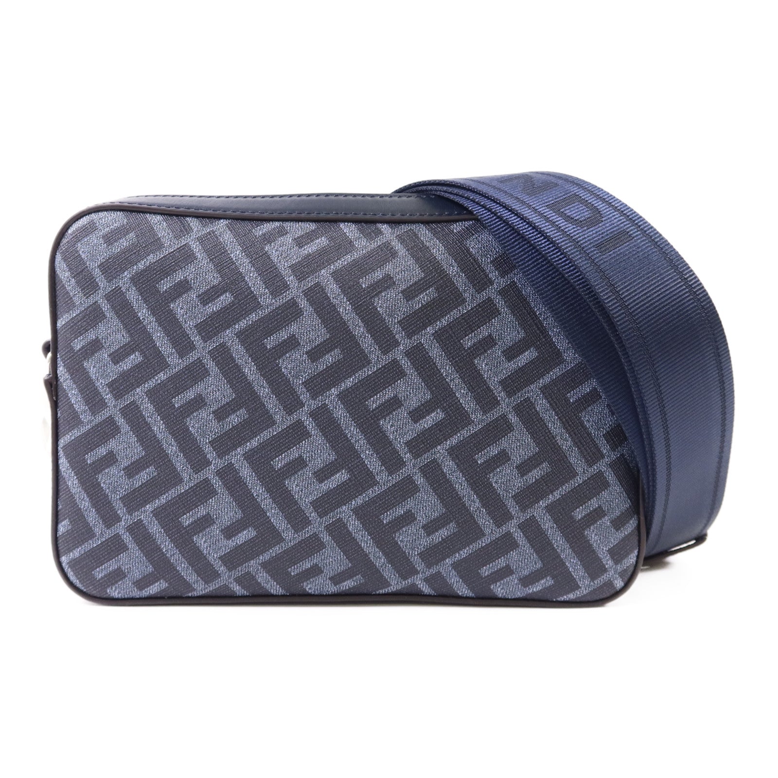 FENDI 帆布/牛皮皮革Diagonal Camera Case銀扣肩背袋