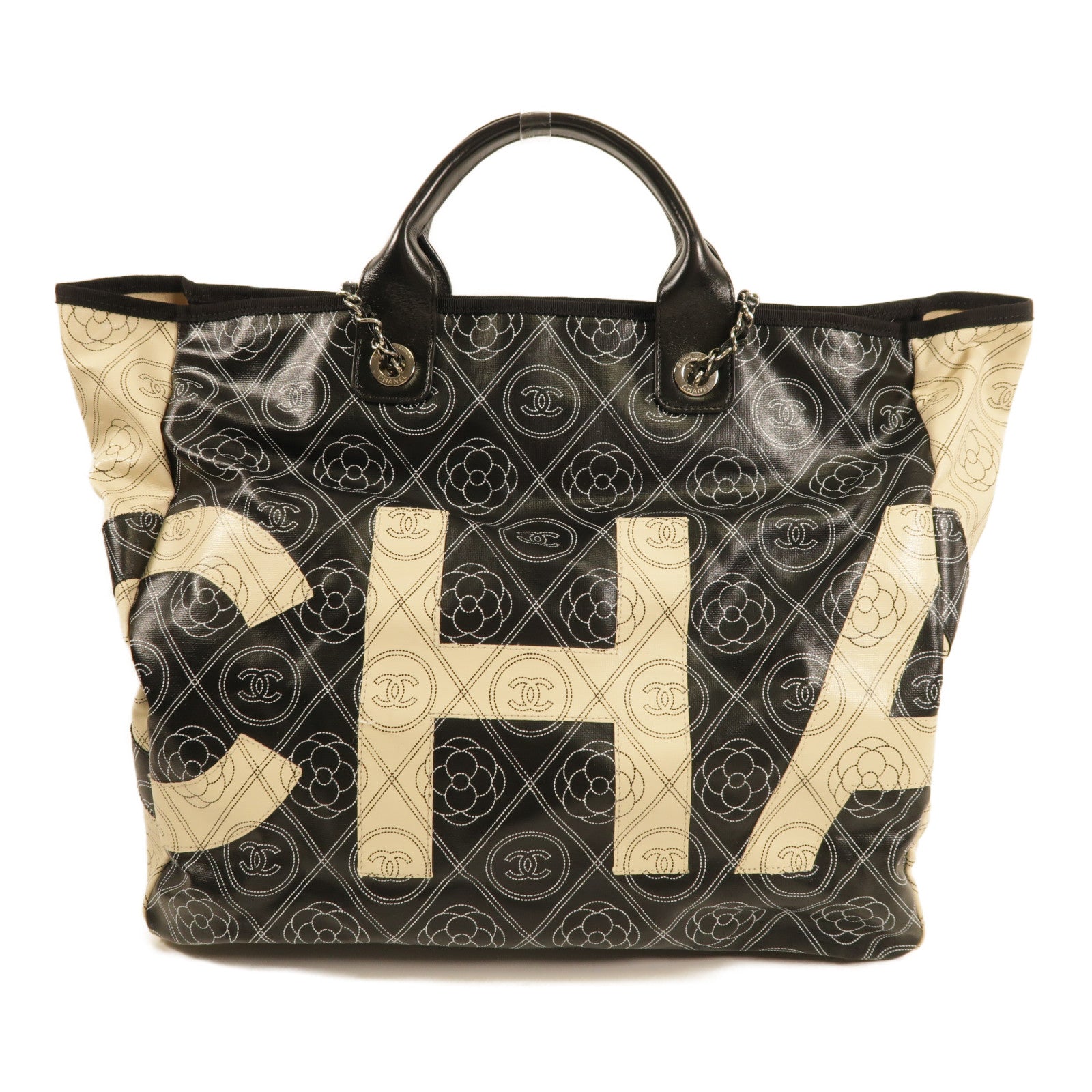 CHANEL CC 2 Way Shoulder Bag PVC coated canvas Black/White