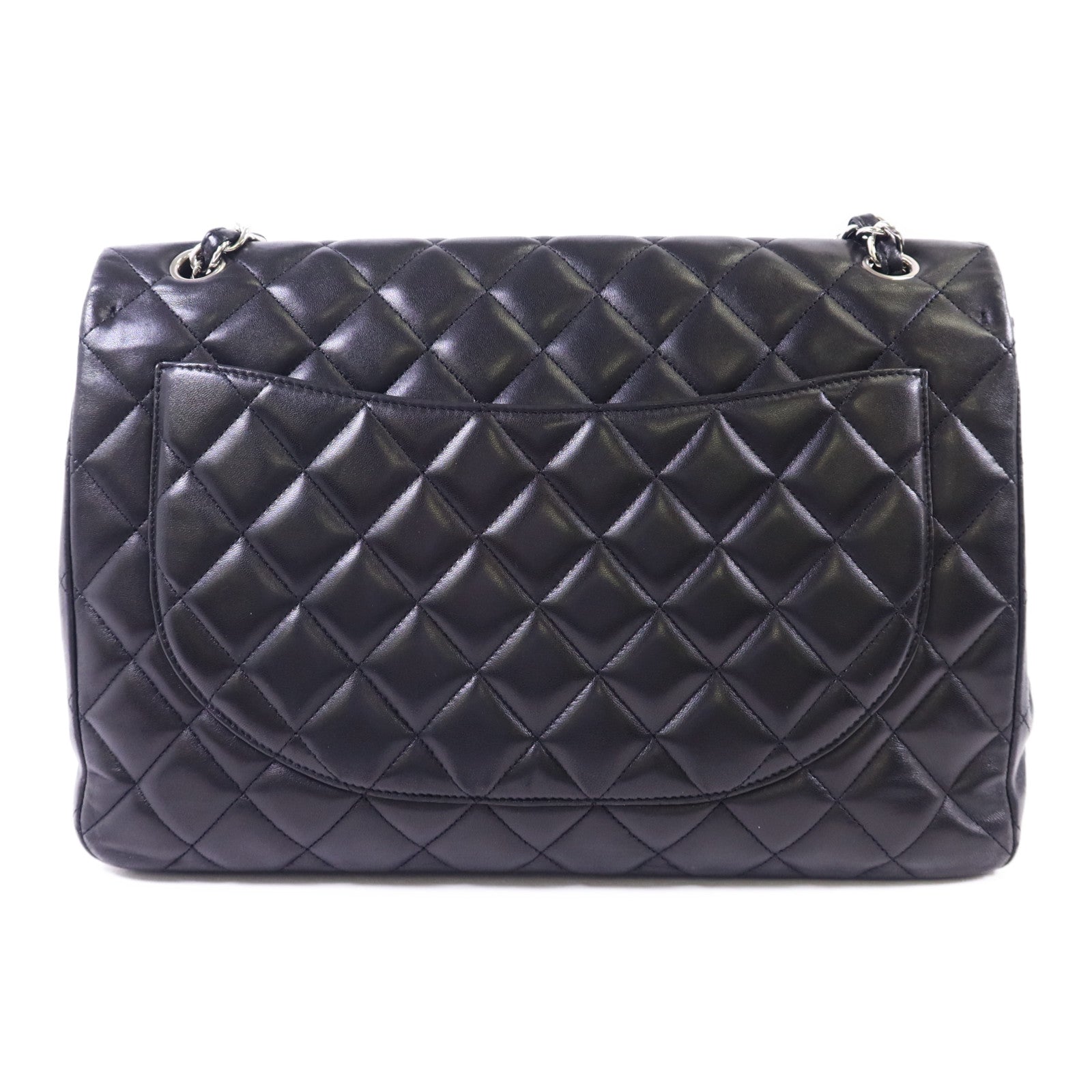 CHANEL 羊皮皮革Maxi Classic銀扣鏈帶肩背袋