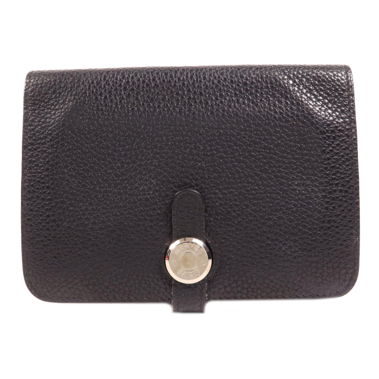 HERMES Togo皮革Dogon Compact銀扣錢包Noir