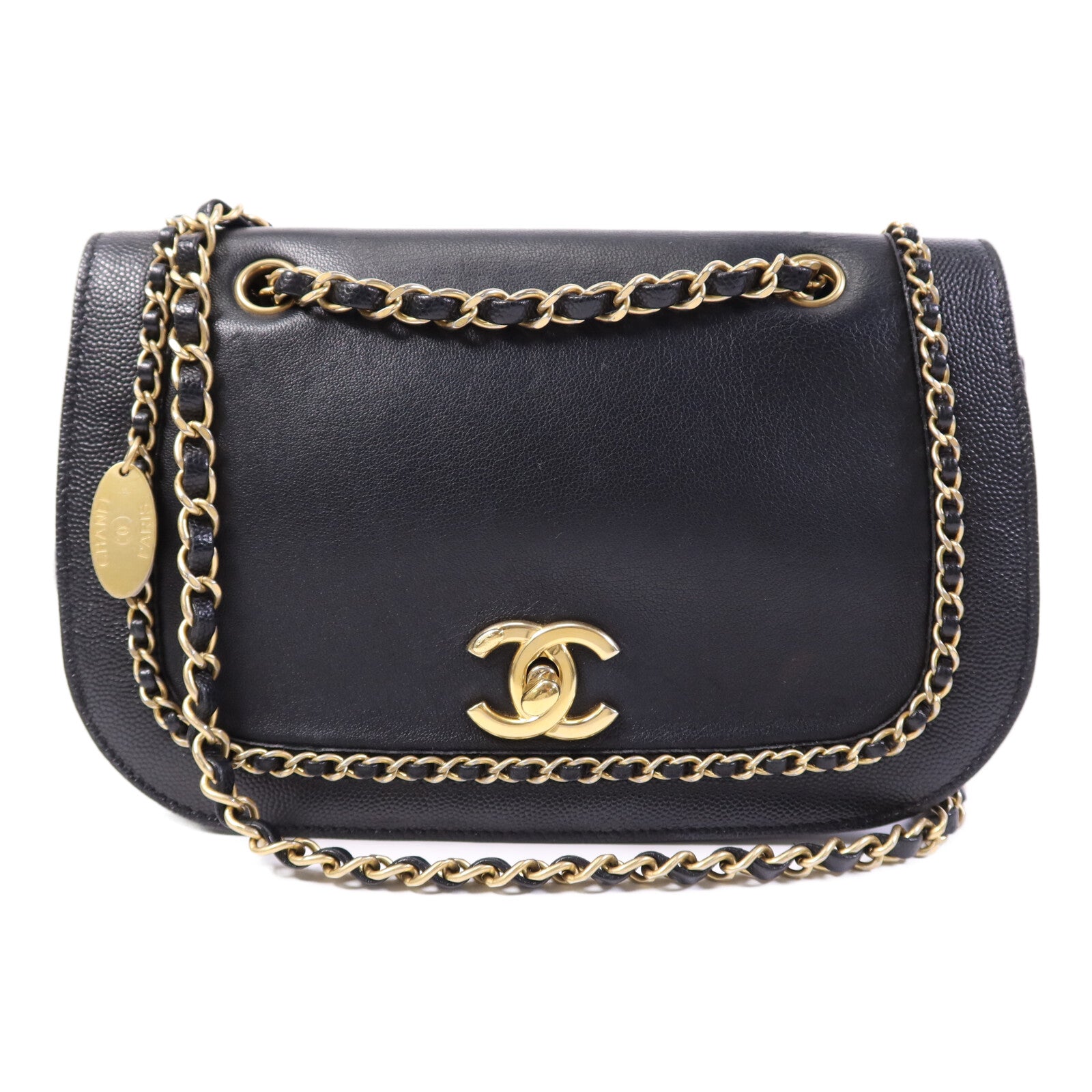 CHANEL 牛皮皮革Chain Shoulder Bag金扣鏈帶肩背袋