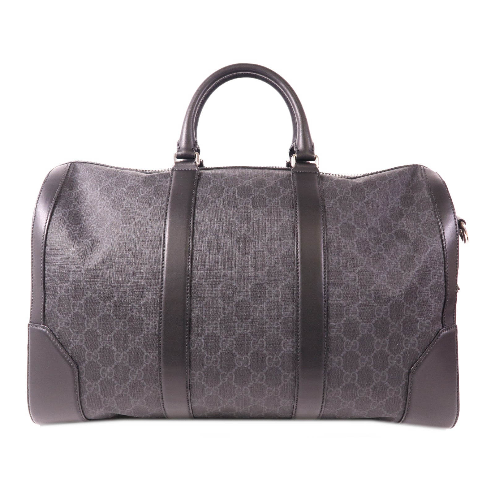 GUCCI 塗層帆布/皮革Carry-On Duffle銀扣手挽肩背兩用袋