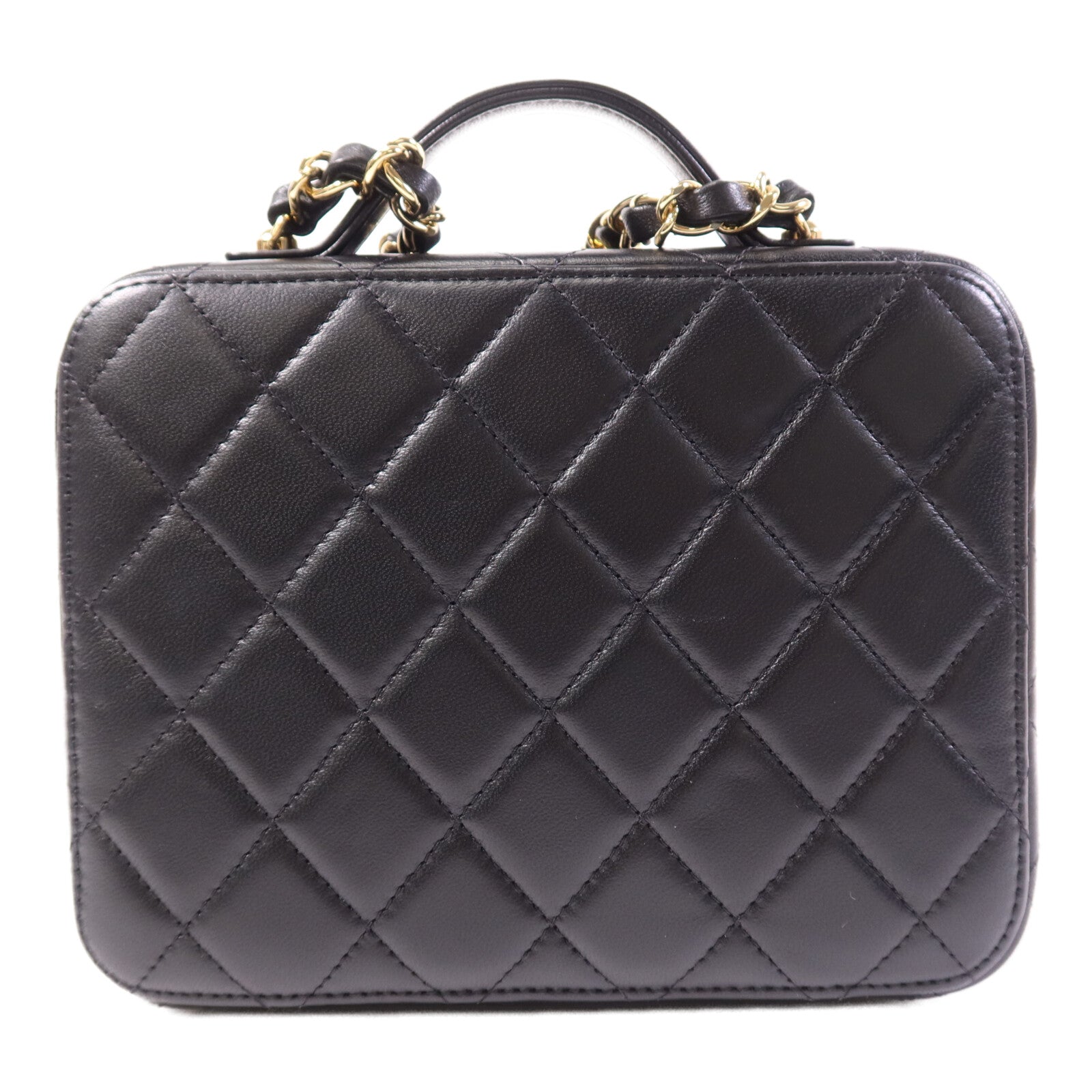 CHANEL 羊皮皮革Vanity Case金扣鏈帶手挽肩背兩用袋