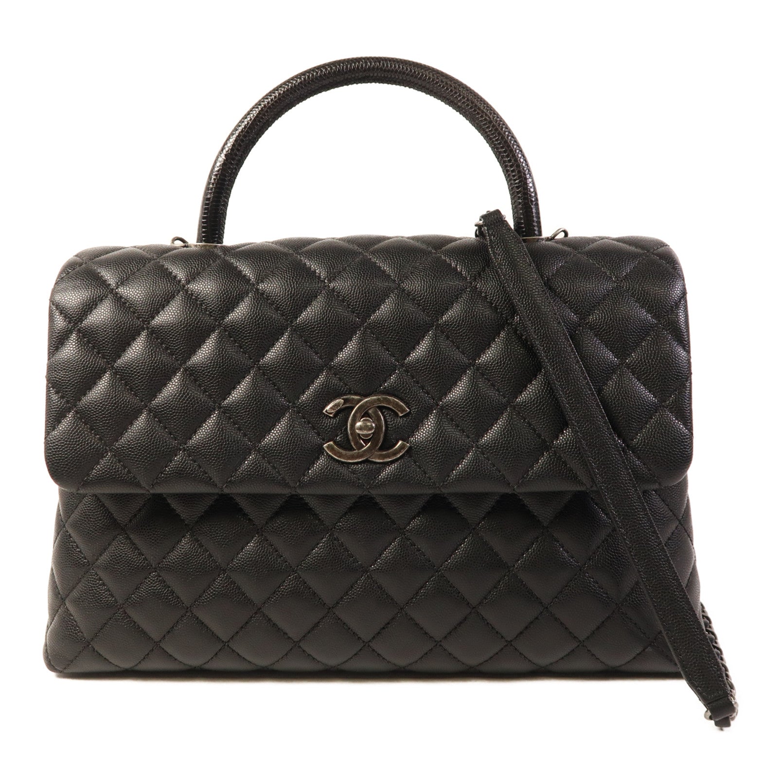 CHANEL 蜥蝪皮革/牛皮皮革Coco Handle手挽肩背兩用袋