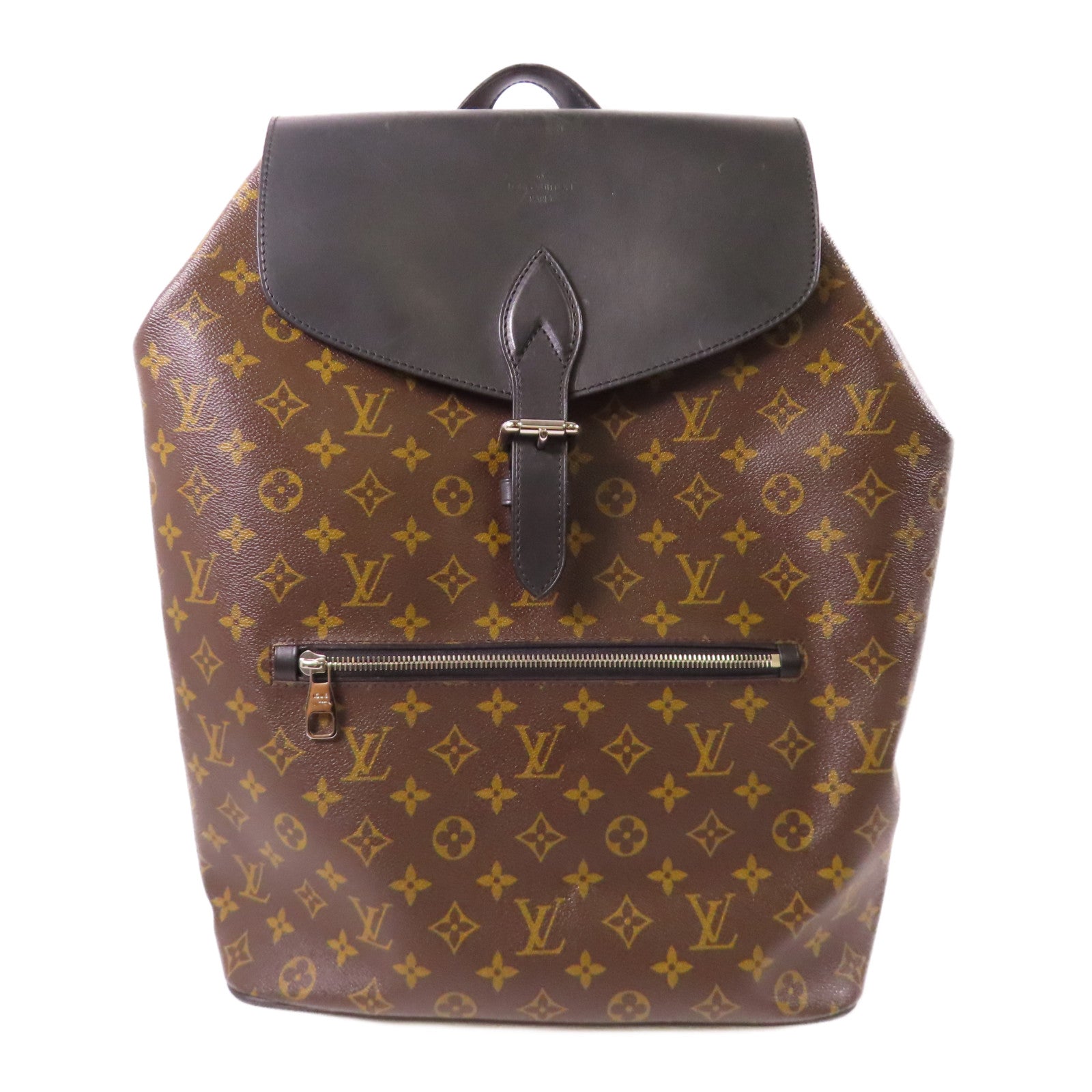 LOUIS VUITTON Monogram Macassar Parc銀扣背包啡色/黑色